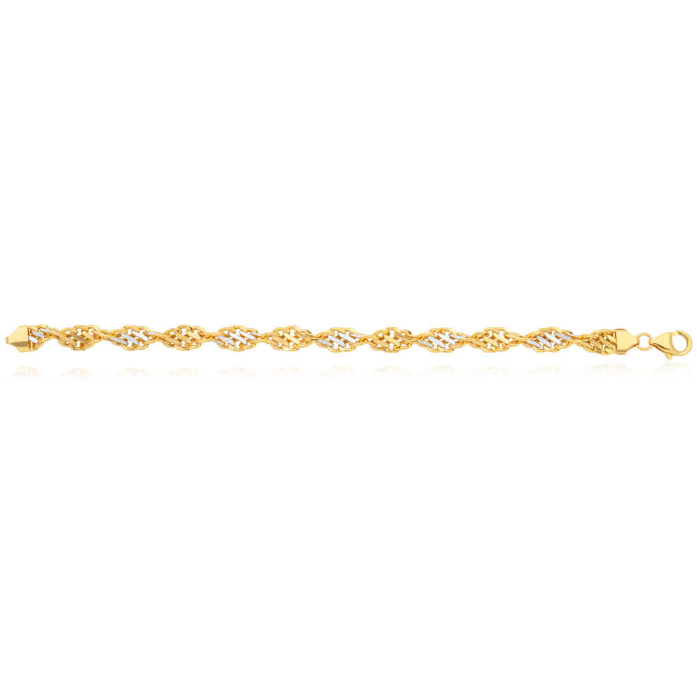 9ct Two Tone Gold Filled 19cm Singapore Link Bracelet for Women - Elegant Fashion Jewelry Gift for Birthday, Anniversary & Special Occasions