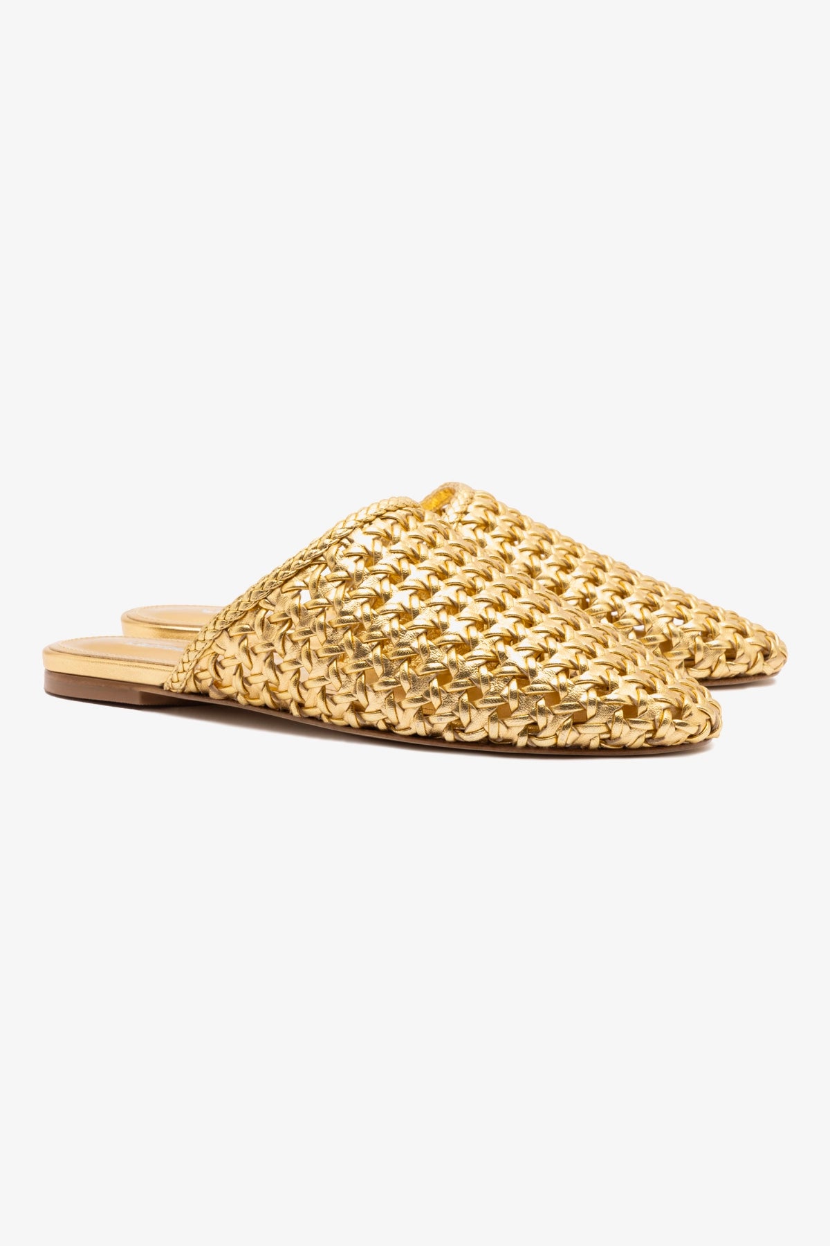 Venice Gold Metallic Leather Macrame Flat Mule Shoes - Comfortable Bohemian Slip-On Sandals for Women, Perfect for Beach, Vacation & Summer Outfits