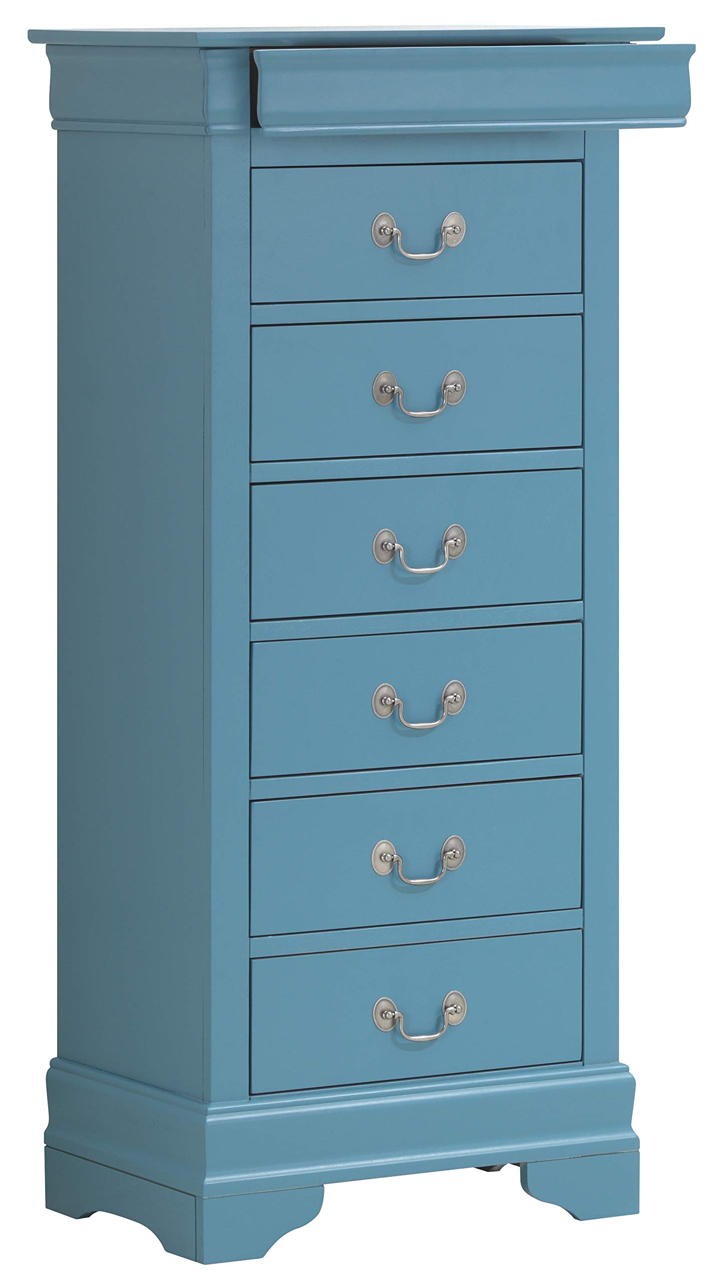 **Glory Furniture 5-Drawer Lingerie Chest with Mirror, Teal Blue - Perfect for Bedroom Storage & Organization**