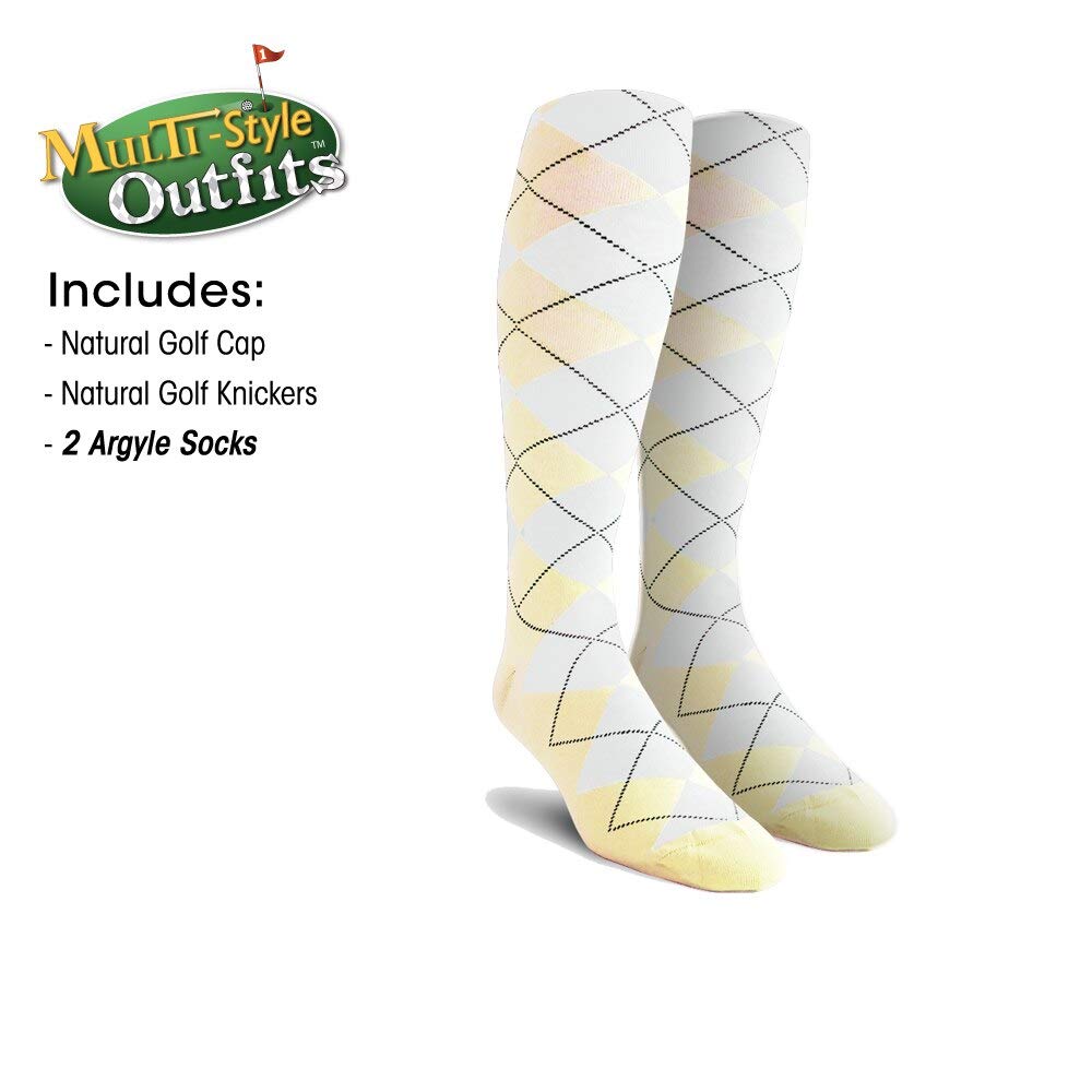Men's Stylish Natural Golf Outfit Set - Matching Knickers, Cap & 2 Over-The-Calf Socks for Comfortable Golfing | Perfect for Golf Course, Driving Range & Casual Wear