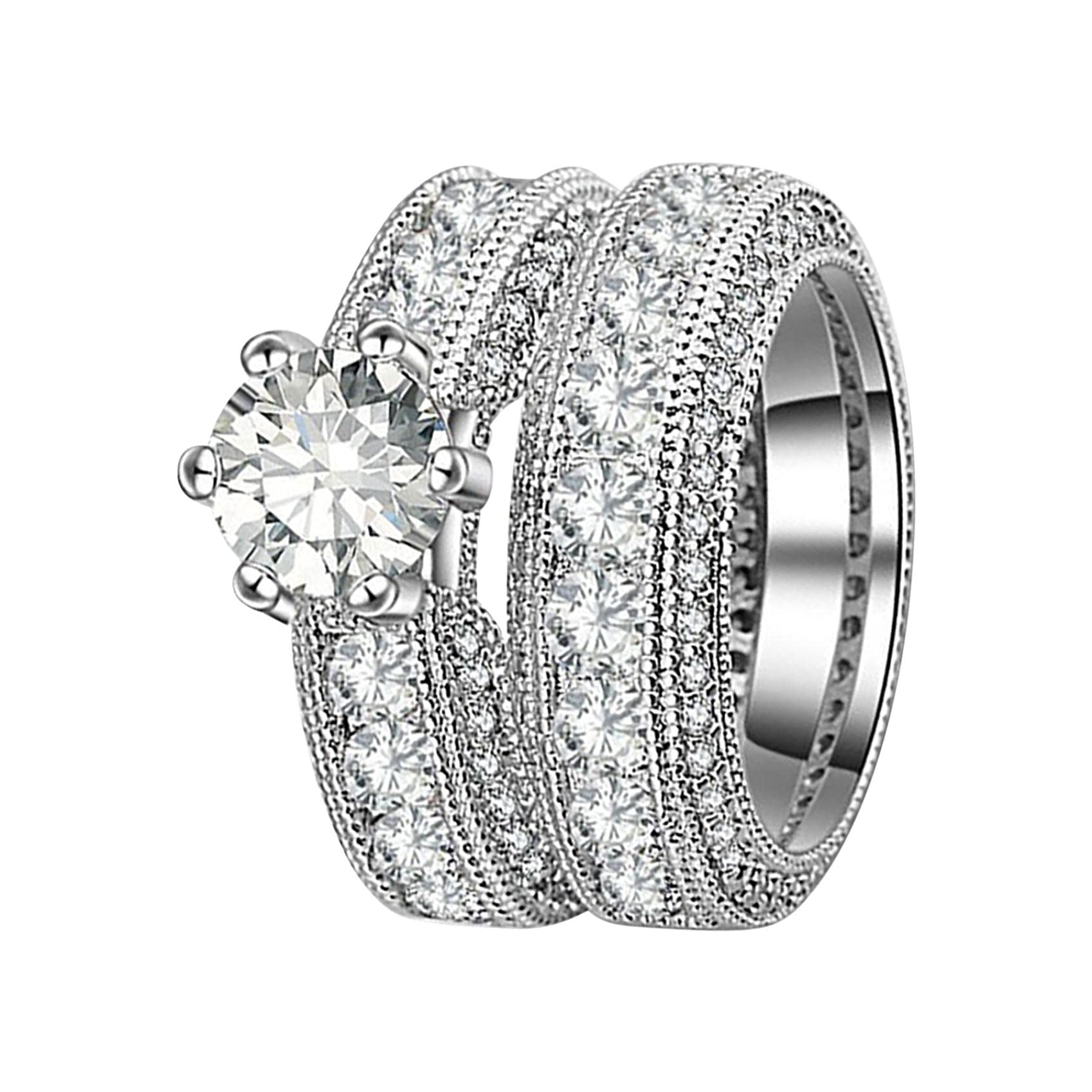 Exquisite 2-in-1 Vintage Diamond Ring Set for Women - Engagement Wedding Band & Cocktail Halo Ring - Perfect for Bridal Jewelry, Anniversary Gifts & Special Occasions