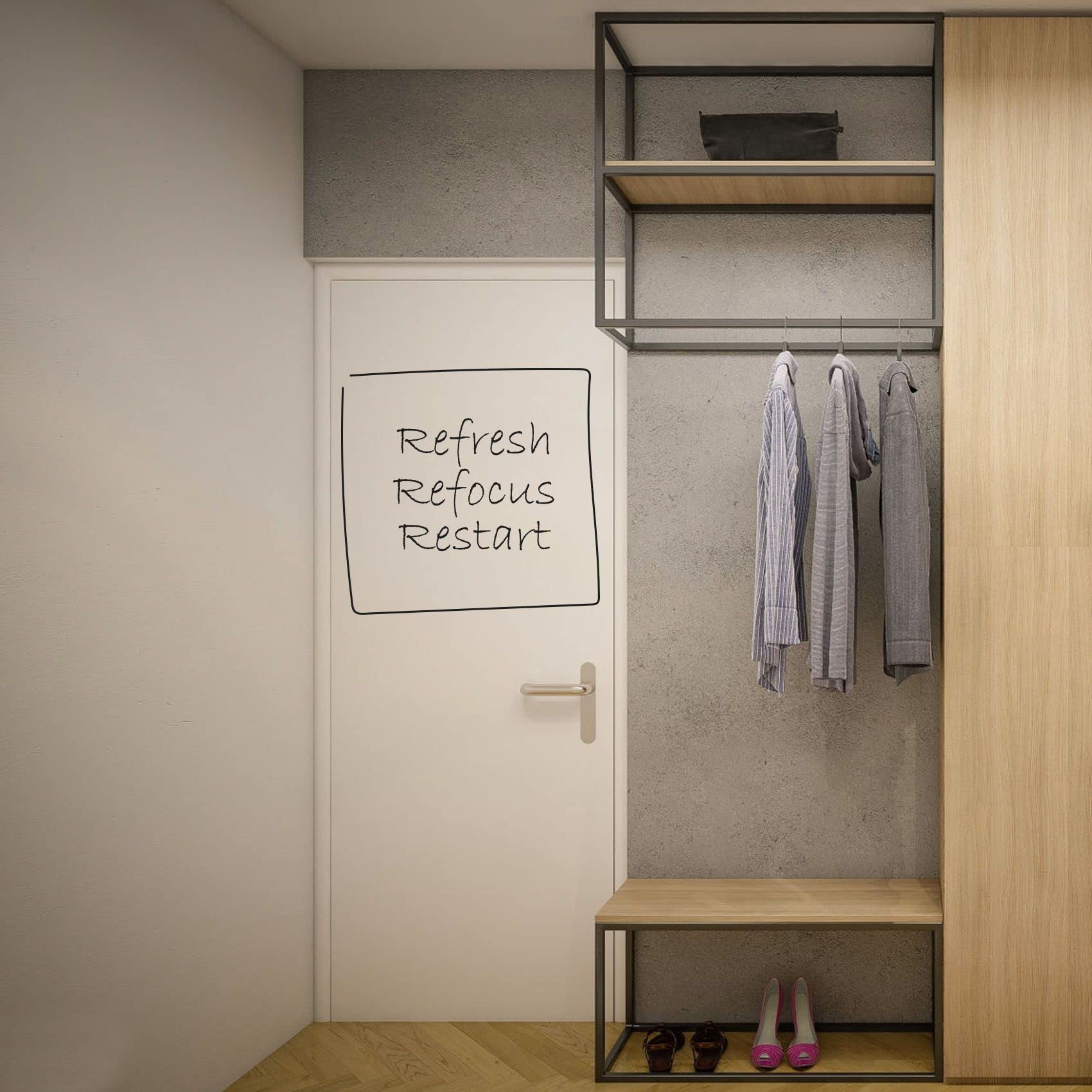 Refresh Refocus Restart - Inspirational Life Quotes Vinyl Wall Decal for Closet, Dresser & Wardrobe (30x40 inch) - Perfect for Dressing Rooms, Bedrooms & Home Decor