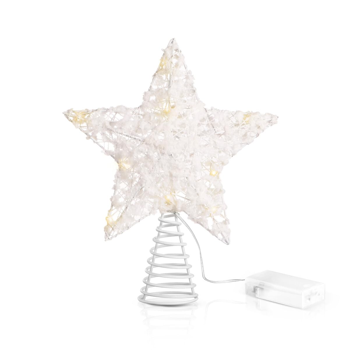 Unomor Christmas Star Tree Topper - 15 LED Lights with White Cotton Balls & Hollow Metal Design | Battery Operated Holiday Decor for Xmas Trees, Home, Party & Festive Celebrations
