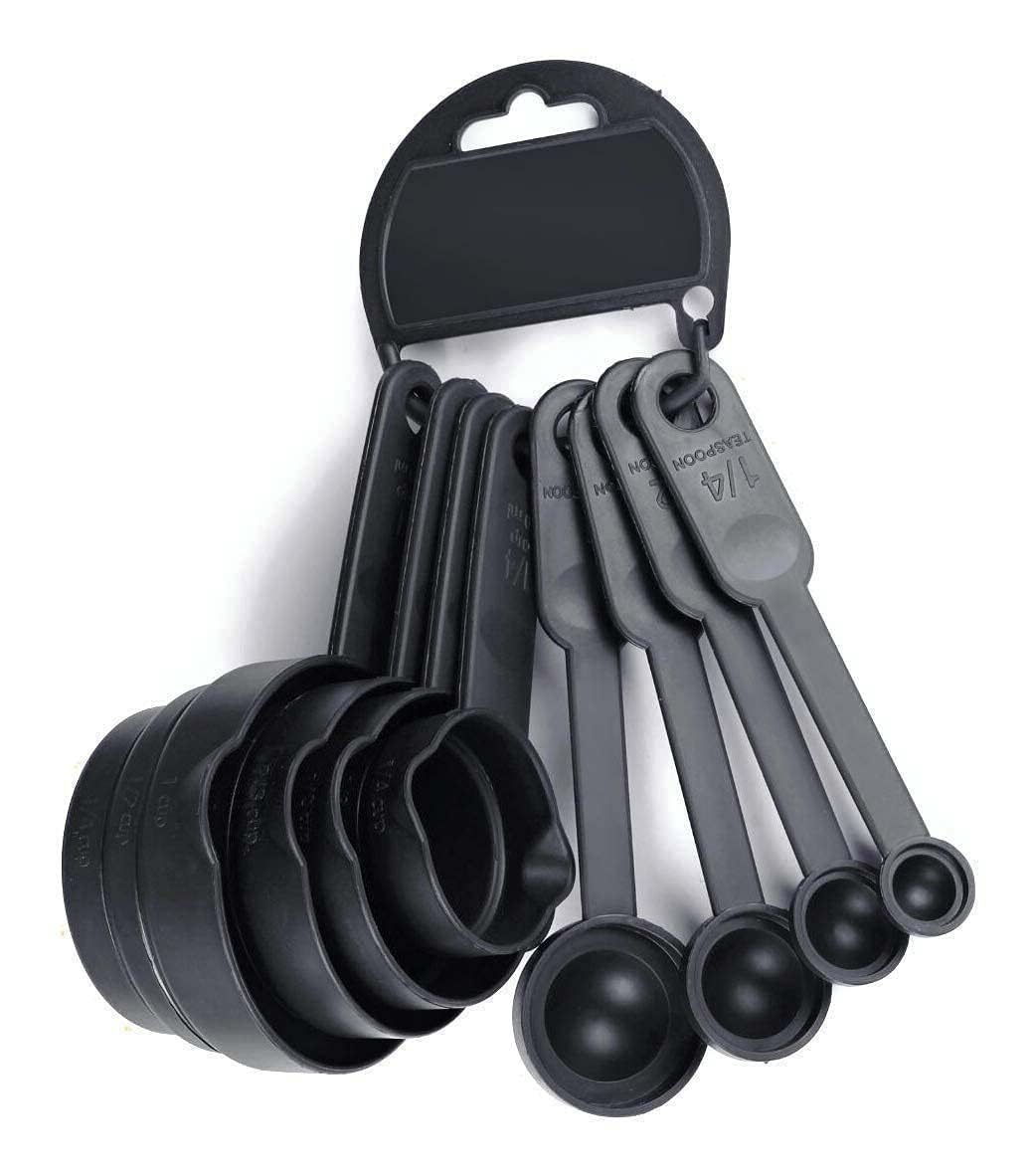 8-Piece Food Grade Measuring Cups and Spoons Set for Kitchen & Baking - Durable BPA-Free Plastic Measuring Tools (Black) - Perfect for Cooking, Baking, Meal Prep & Home Organization
