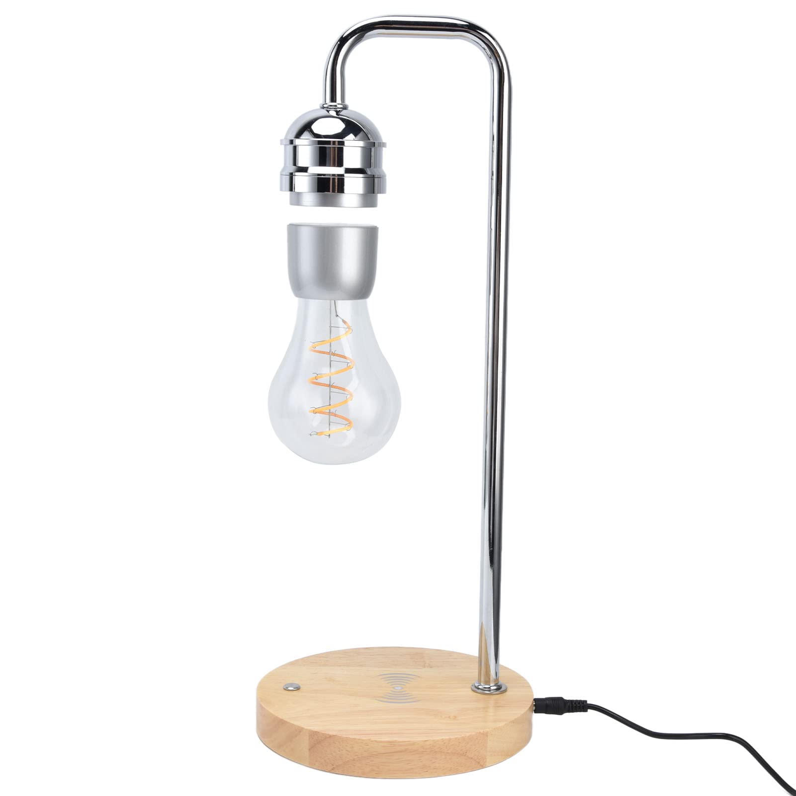 Magnetic Levitating LED Light Bulb - Floating Desk Lamp with Wooden Base, USB Powered Maglev Table Lamp for Home Office Decor, Bedroom Night Light, Gift Idea