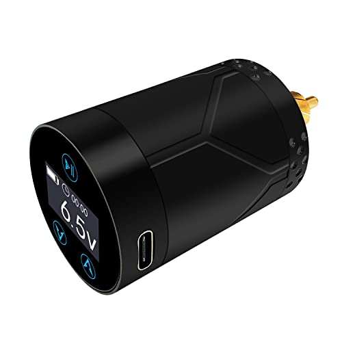 BRONC R1 Wireless Tattoo Battery - 2000mAh Power Supply with Digital OLED Screen for RCA Rotary Tattoo Pen Machine (Black) | Portable & Cordless Tattoo Equipment for Professional Artists & Beginners | Ideal for Tattoo Studios, Home Use & Travel