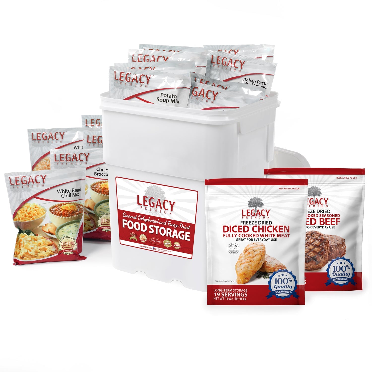 158 Serving Freeze Dried Chicken, Beef & Entree Combo Bucket - Emergency Food Supply, Camping & Survival Meals