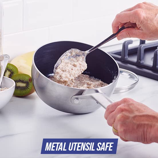 Blue Diamond 11-Piece Stainless Steel Cookware Set - Tri-Ply Construction, Induction Compatible, PFOA/PFAS Free Nonstick Coating - Dishwasher & Metal Utensil Safe for Everyday Cooking, Frying & Baking - Perfect for Home Chefs & Professional Kitchens