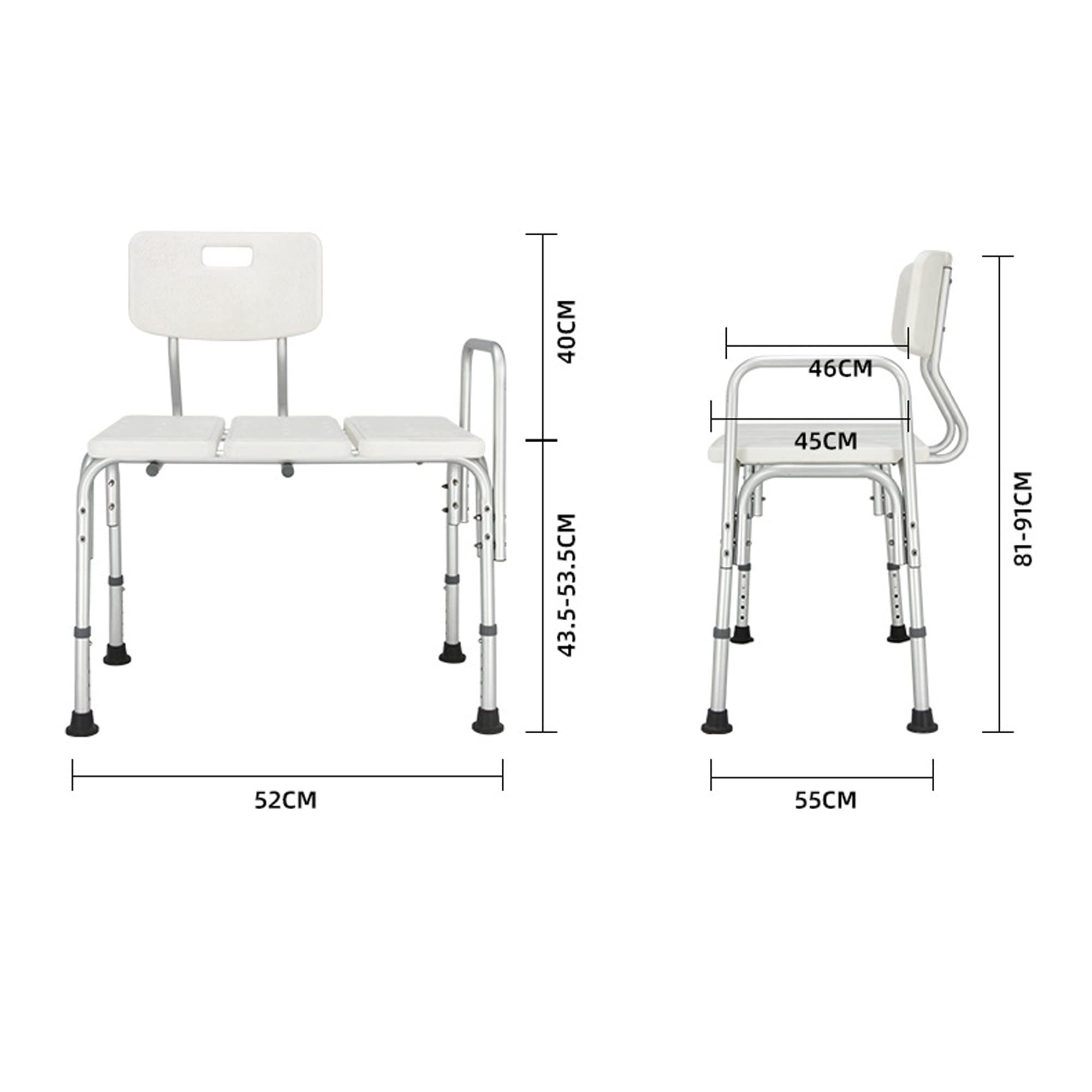 Adjustable Shower Transfer Bench with Backrest - Heavy Duty Bath Shower Chair for Adults & Elderly - Non-Slip Safety Seat for Disabled & Seniors - Ideal for Bathroom Mobility Assistance & Post-Surgery Recovery