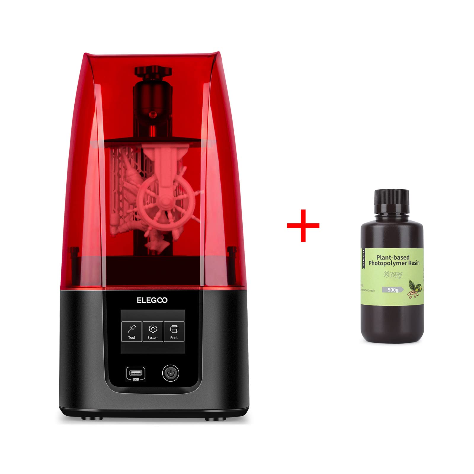 ELEGOO Mars 3 LCD Resin 3D Printer with Plant-Based Eco-Friendly Grey Resin (500g) - High Precision Printing for Miniatures, Jewelry & DIY Crafts
