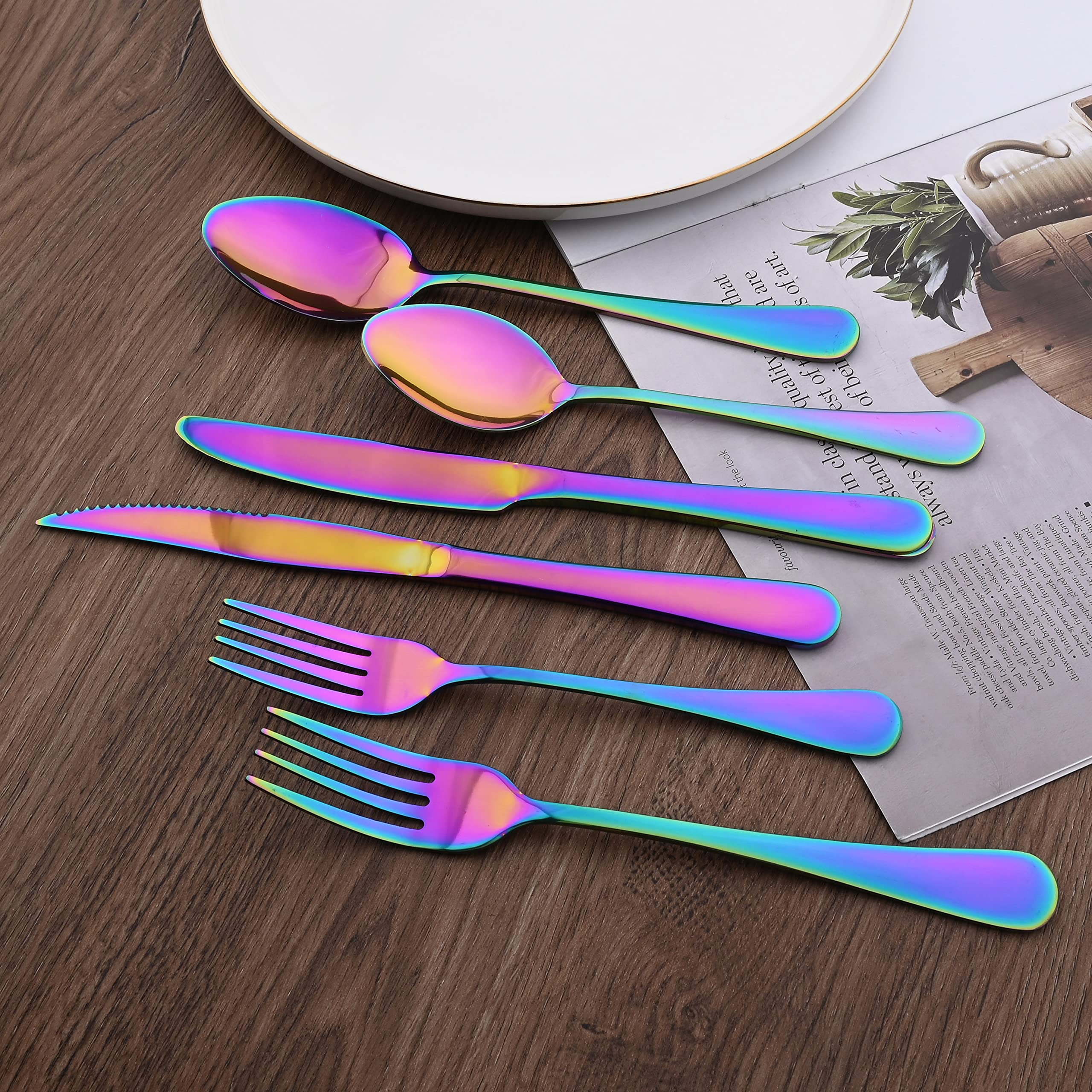 20-Piece Stainless Steel Flatware Set with Steak Knives - Rainbow Colored Mirror Polished Cutlery for 4 - Dishwasher Safe Kitchen & Restaurant Tableware - Perfect for Dinner Parties, Family Meals & Daily Dining