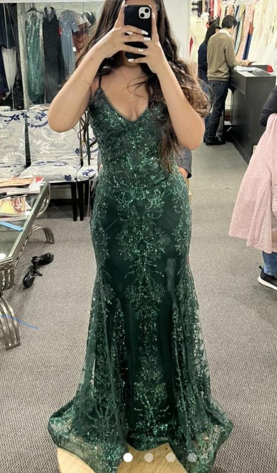Elegant Dark Green Sequin Prom Dress with Mermaid Straps - Formal Evening Gown J4948 for Homecoming, Quinceañera & Special Occasions