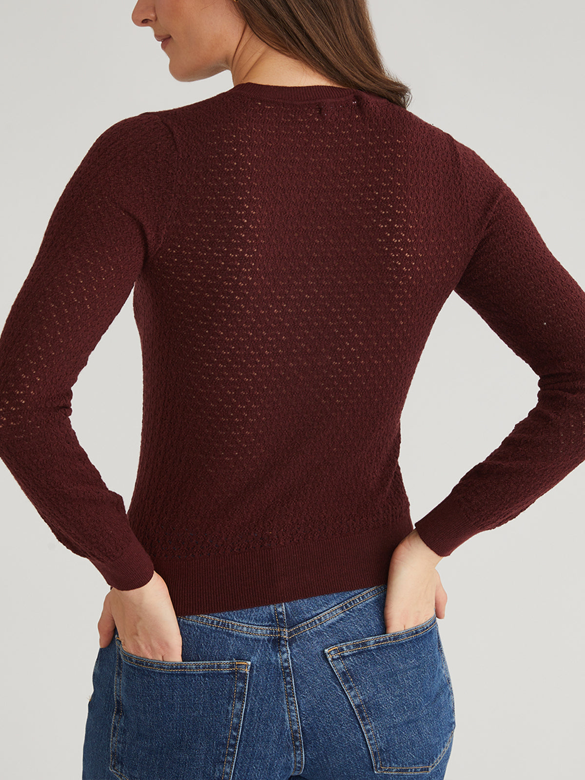 Women's Pointelle Crewneck Pullover Sweater - Soft Knit Casual Top for Fall & Winter - Perfect for Layering, Office Wear & Cozy Outfits