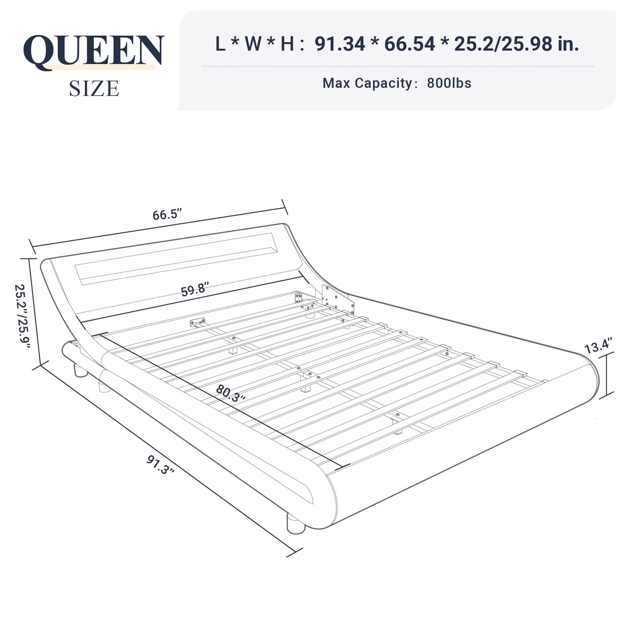 Allewie Queen Size LED Platform Bed Frame with Adjustable Headboard - No Box Spring Needed - Easy Assembly - Faux Leather Upholstered in Grey - Modern Bedroom Furniture for Home & Apartment