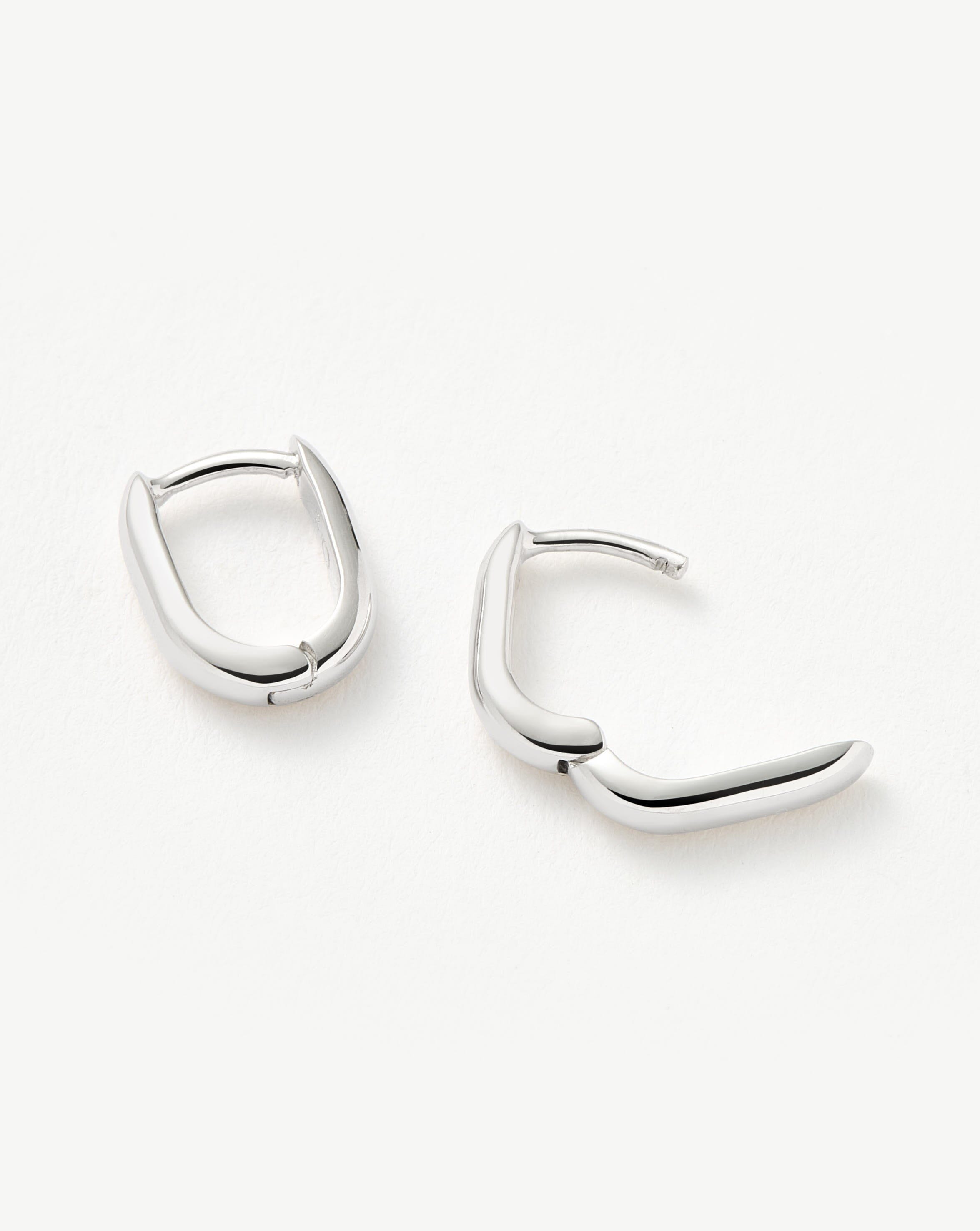 Classic Ovate Huggie Earrings - Rhodium Plated Recycled Sterling Silver Hoops for Women | Perfect for Everyday Wear, Gifts & Special Occasions
