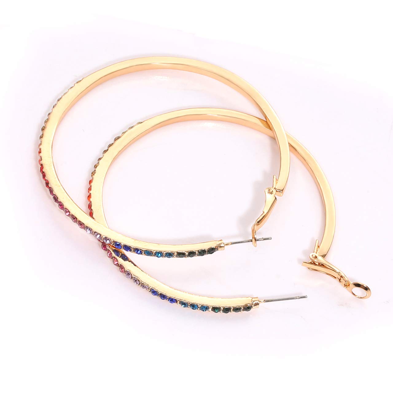 Crystal Hoop Earrings for Women - Large Dazzling Rainbow Rhinestone Circle Fashion Jewelry - Hypoallergenic Pierced Earrings for Sensitive Ears - Perfect for Parties, Weddings & Special Occasions