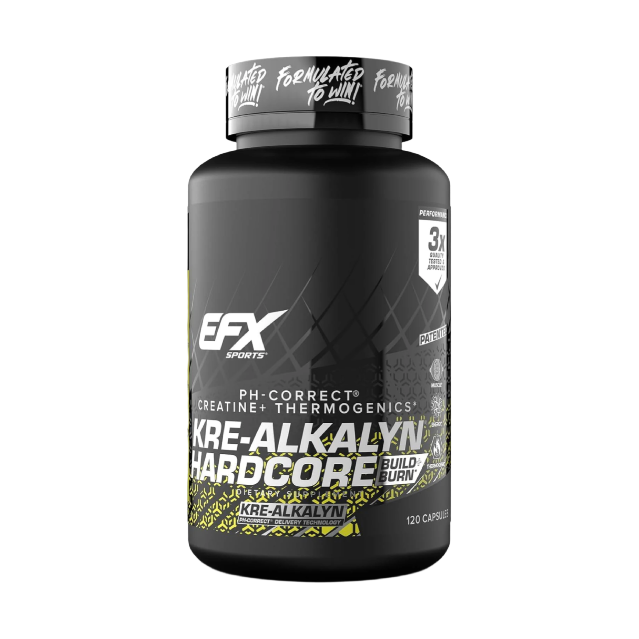 EFX Sports Kre Alkalyn Hardcore 120 Capsules - Premium Creatine Supplement for Muscle Growth & Strength | Pre-Workout & Post-Workout Recovery