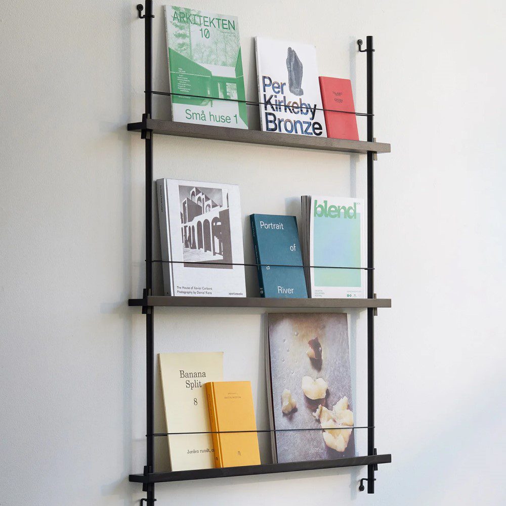 Moebe Magazine Shelf - Modern Smoked Oak & Black Wall Storage for Books & Decor | Perfect for Living Room, Bedroom, or Office Organization