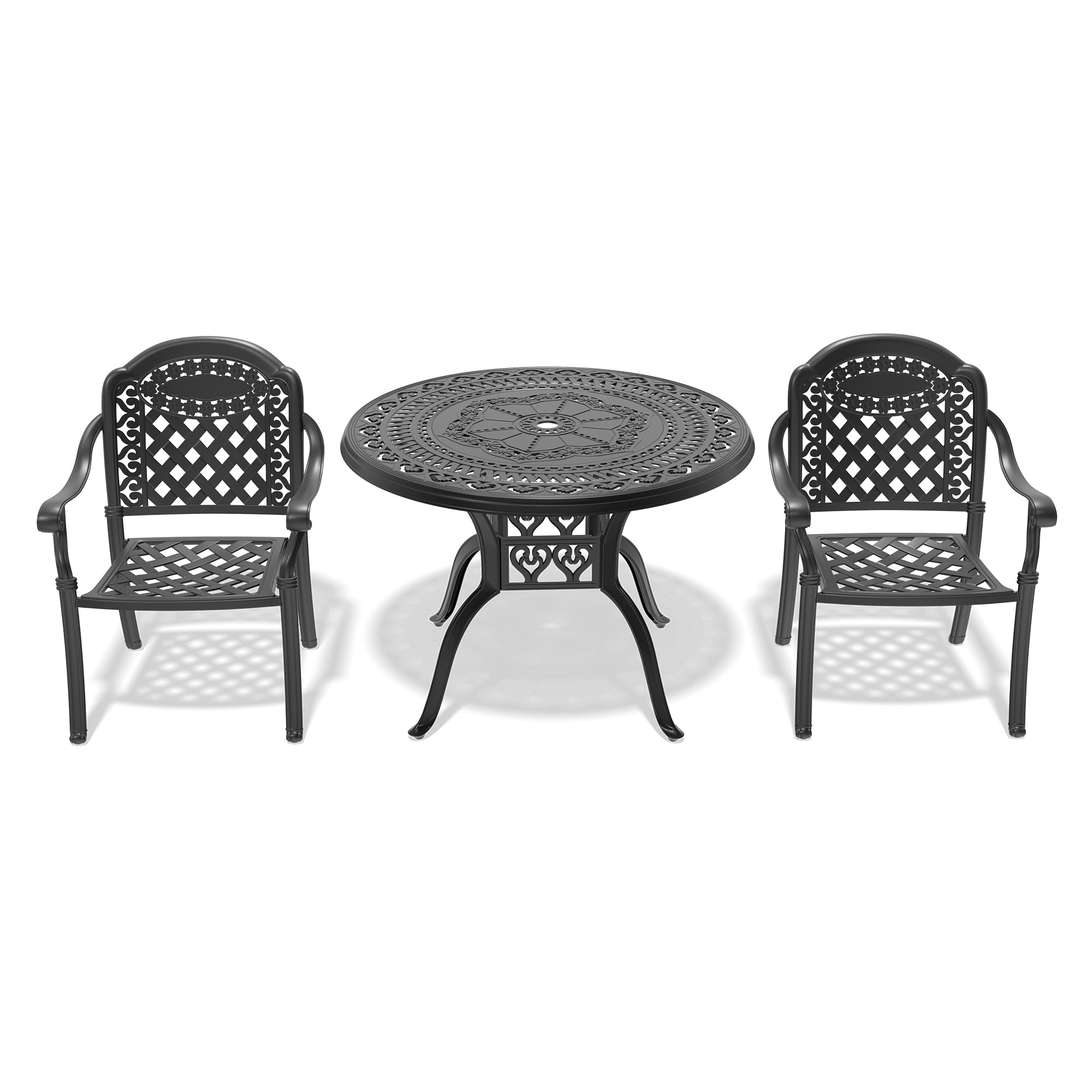 3-Piece Cast Aluminum Patio Furniture Set with Cushions (Random Colors) - Durable Outdoor Seating for Garden, Poolside & Backyard Relaxation
