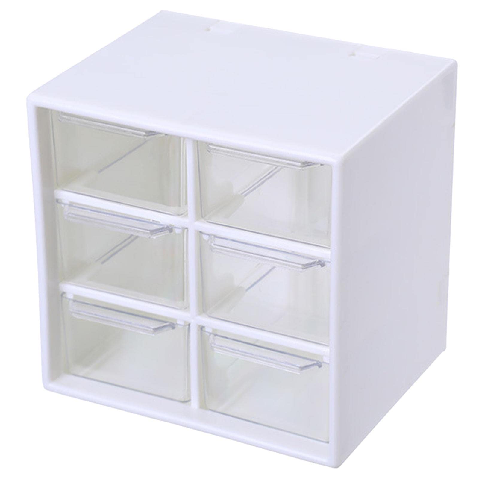 FAKEME 6 Grid White Desktop Drawer Organizer - Dustproof Storage Box for Jewelry, Cosmetics, Skincare | Perfect for Home Office, Kitchen & Vanity Organization