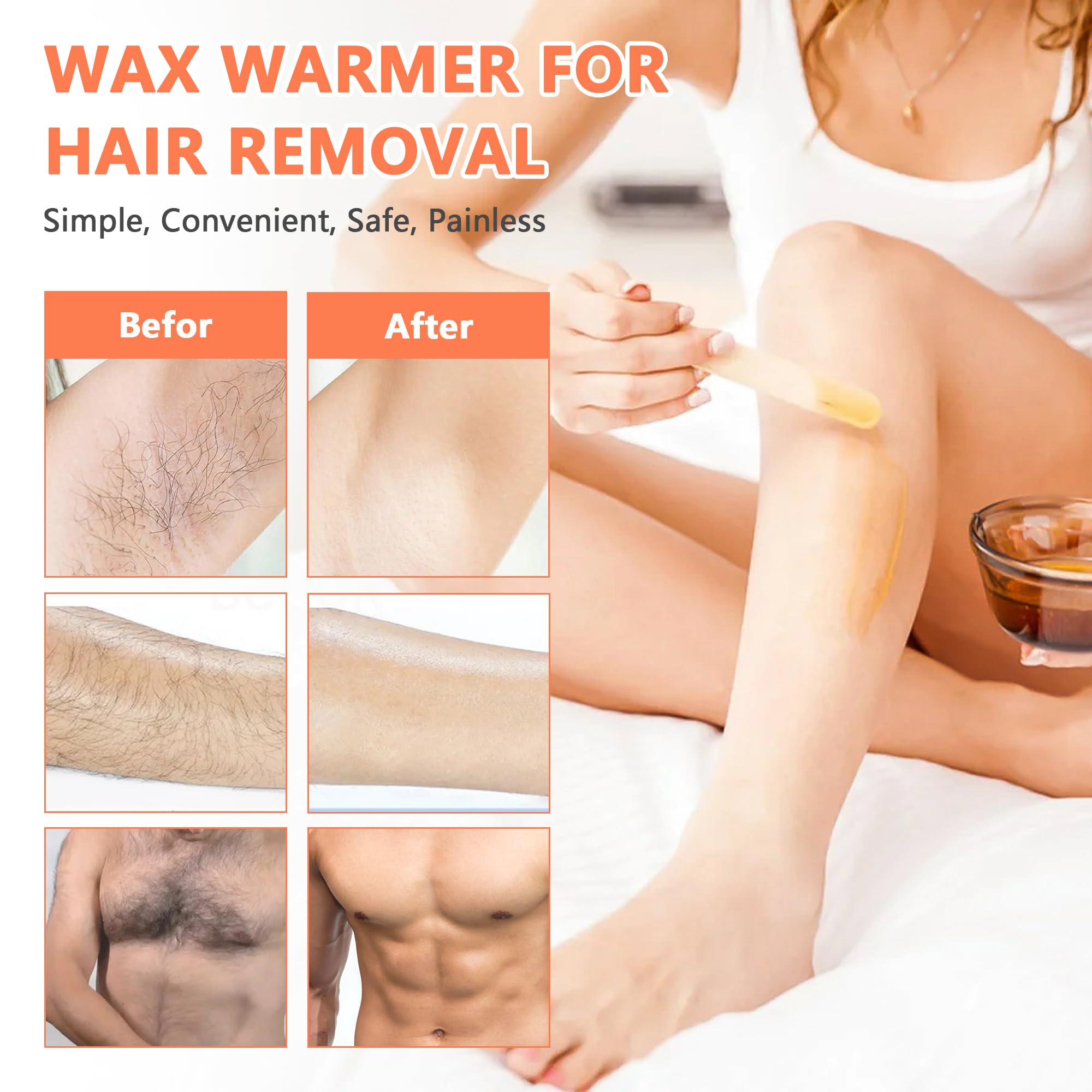 Professional Wax Warmer Double Pot Waxing Kit - Adjustable Temperature Hair Removal Heater Machine with 50 Wax Sticks & 20 Protective Collars for Salon, Spa & Home Use - Painless Hair Removal for Legs, Arms, Bikini & Face