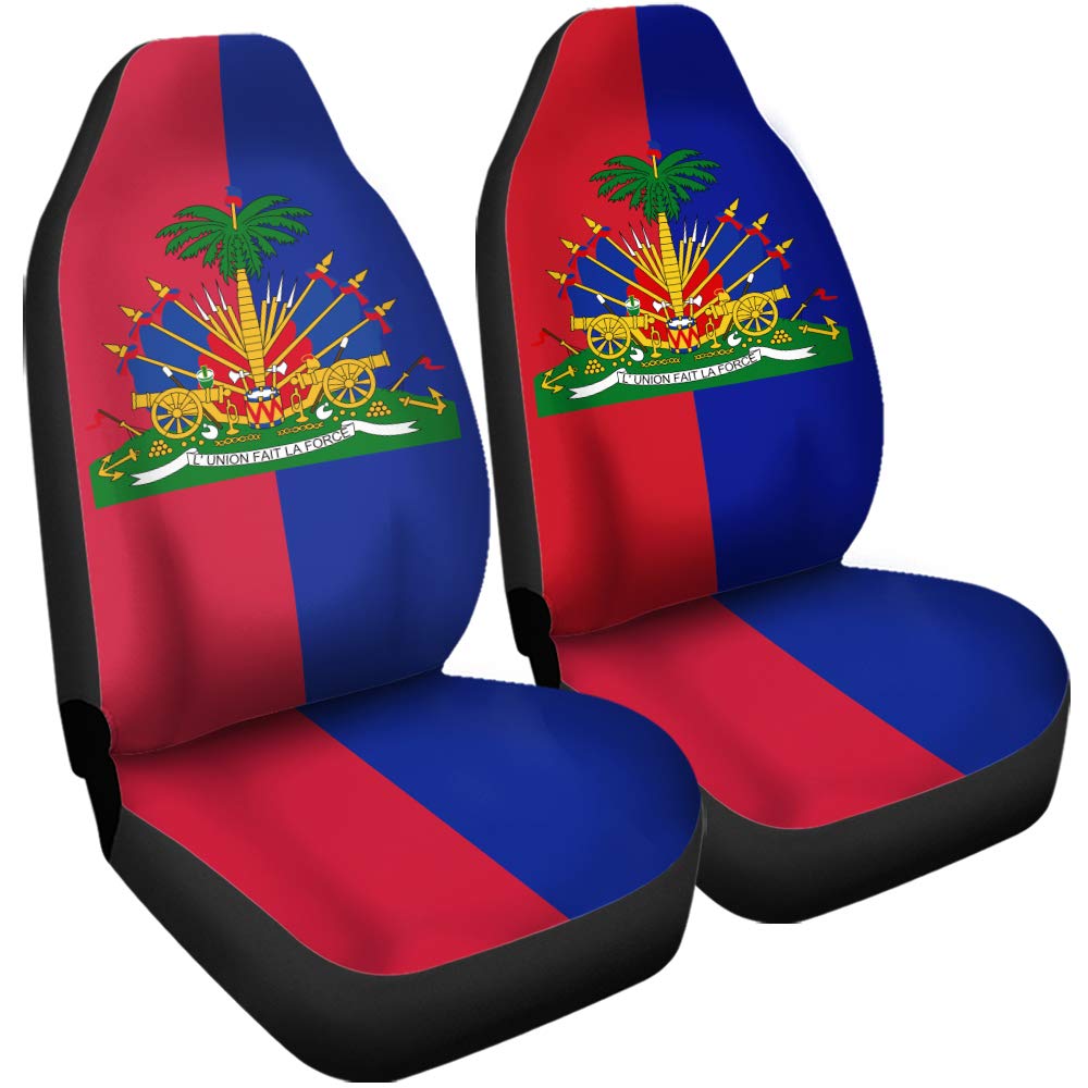 Haitian Flag Car Seat Covers - Universal Fit for Most Cars, SUVs & Trucks - Haitian Coat of Arms Design - Durable Car Accessories for Patriotic Drivers & Haitian Heritage Enthusiasts - Perfect for Road Trips, Daily Commute & Cultural Pride