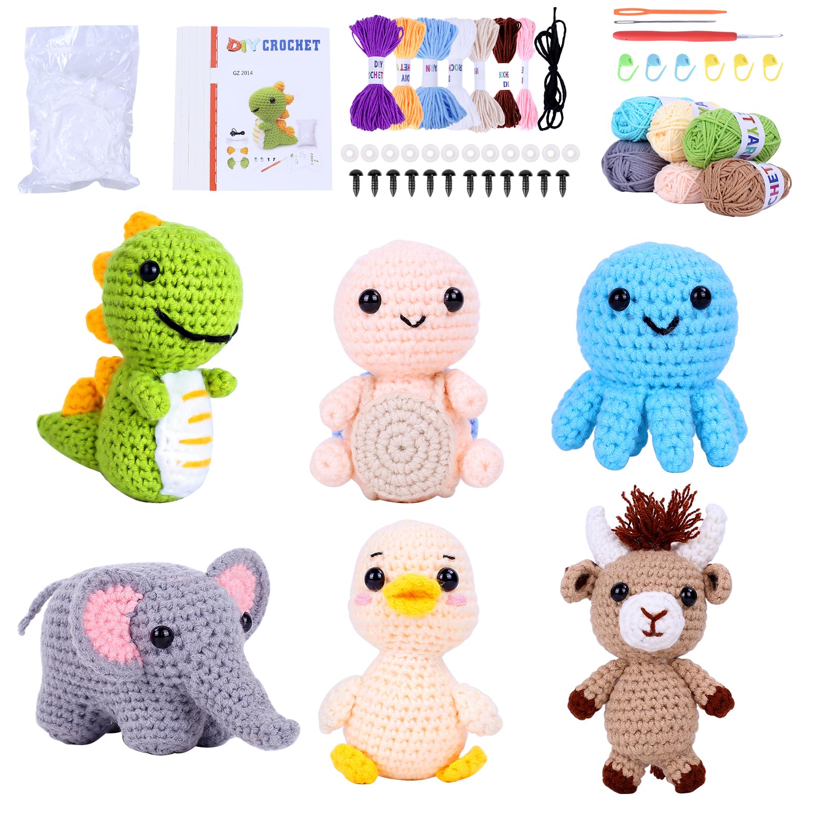 BOLDNOVA Complete Crochet Kit for Beginners - 6 Pcs Animal Crochet Set with Step-by-Step Video Tutorials - Perfect Gift for Kids & Adults - DIY Knitting Starter Kit for Home Decor, Handmade Gifts & Craft Projects