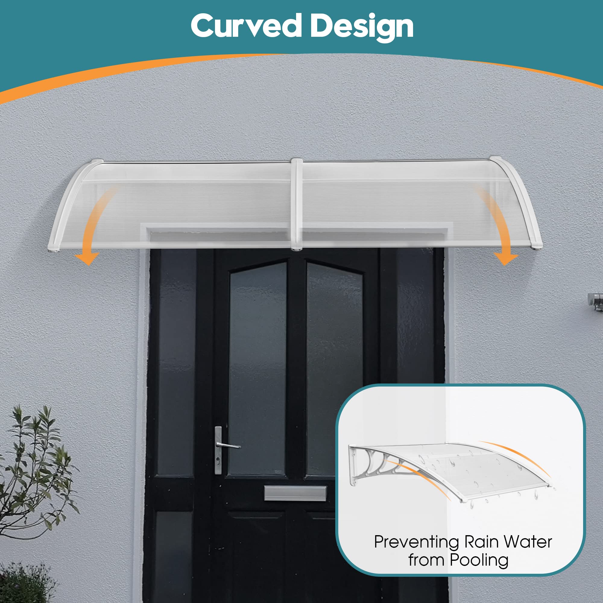MCombo 39 x 78 Inch Polycarbonate Window Awning - Outdoor Patio Cover, Front Door Canopy, Garden Shade (40