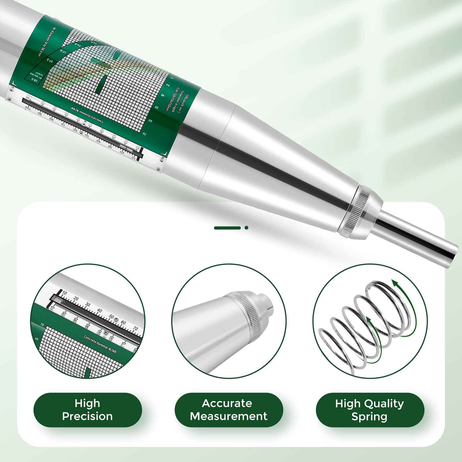 **Concrete Rebound Hammer Tester - Schmidt Hammer for Mechanical Strength Testing (10-60Mpa / 1450-8702psi) - Ideal for Construction, Quality Control & Structural Assessment**