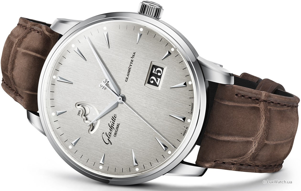Glashutte Original Senator Excellence Panorama Date Moon Phase Stainless Steel Men's Watch - Luxury Automatic Timepiece for Business, Formal Events & Collectors