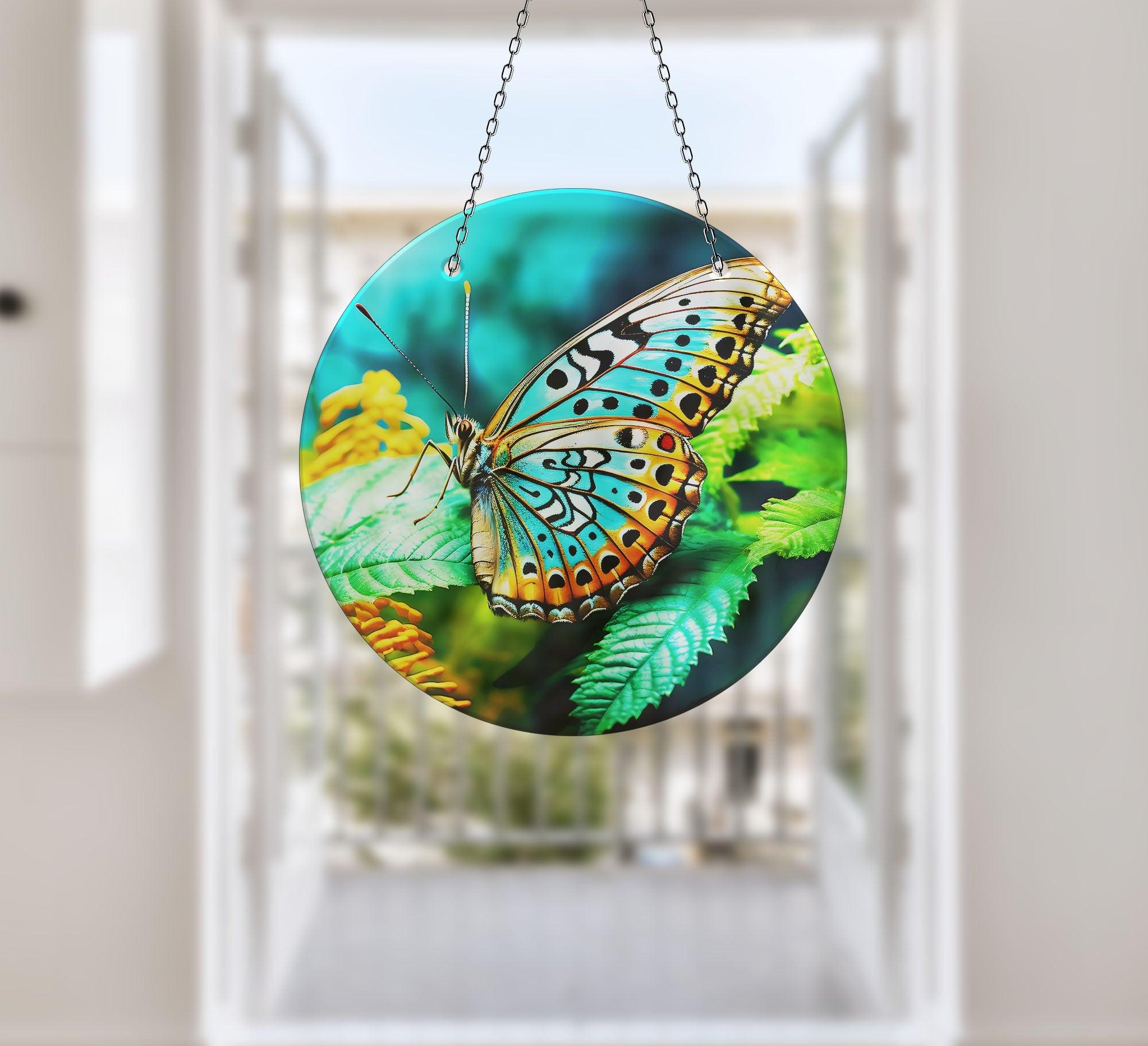 Blue Butterfly Suncatcher Window Decor - Handmade Stained Glass Sun Catcher for Home, Office, Nursery - Perfect for Windows, Gifts & Boho Room Decor
