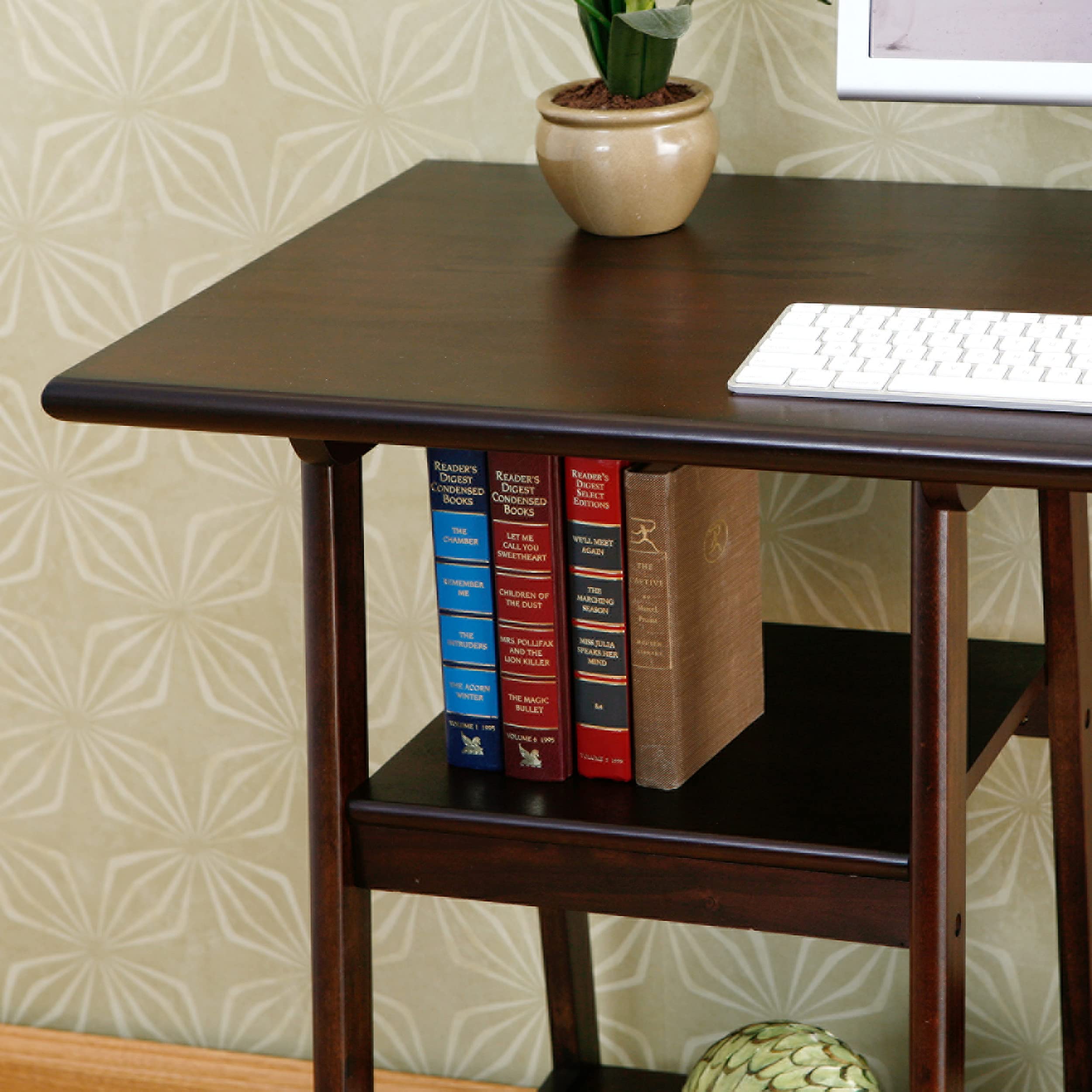 SEI Furniture Langston Spacious A-Frame 2-Shelf Writing Desk in Espresso - Perfect for Home Office, Study Room & Small Spaces