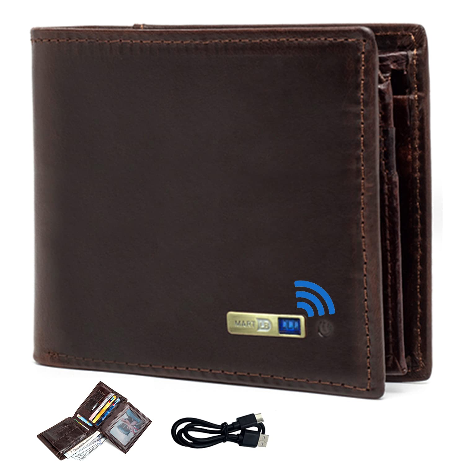 Smart Bluetooth Wallet Tracker for Men - RFID Blocking Leather Credit Card Holder with Coin Pocket & ID Window (Coffee) - Perfect for Travel, Business & Everyday Use