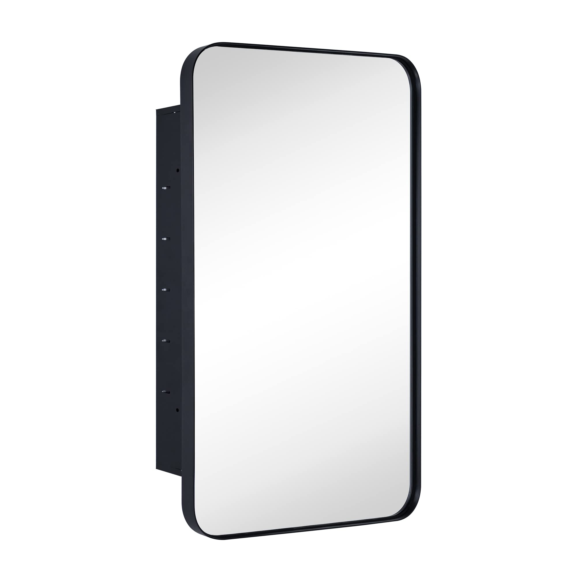 Black Recessed Medicine Cabinet with Mirror - 16.5x27.5 Inch Stainless Steel Framed Bathroom Storage for Toiletries & Essentials | Modern Space-Saving Design for Small Bathrooms & Powder Rooms