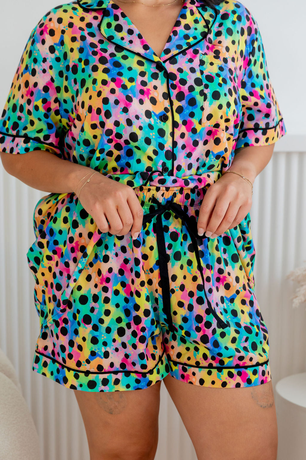 Kasey Rainbow Sundown SS Shirt & Short Sleepwear Set - Cheetah Print Pajamas for Women | Cozy Lounge Wear for Sleepovers & Relaxing at Home