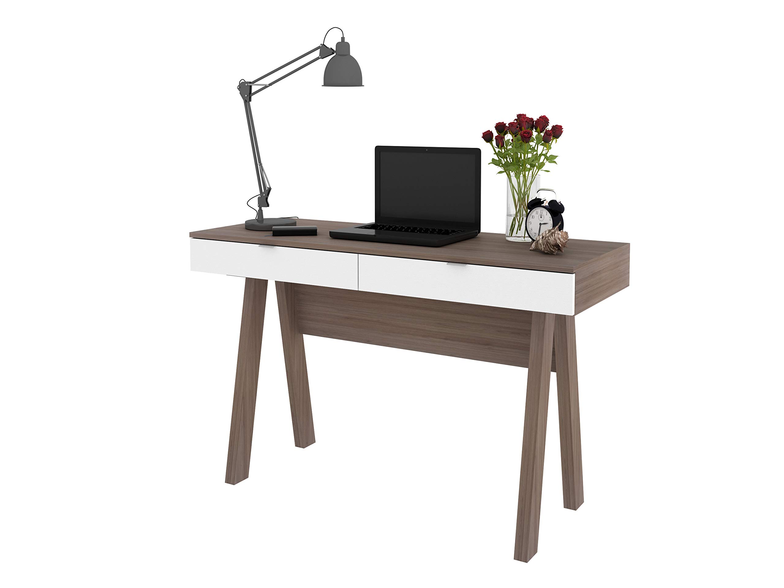 OneSpace Monterey Computer Desk - Solid Oak Wood with White Finish, Home Office Desk for Work & Study, Perfect for Small Spaces & Modern Decor