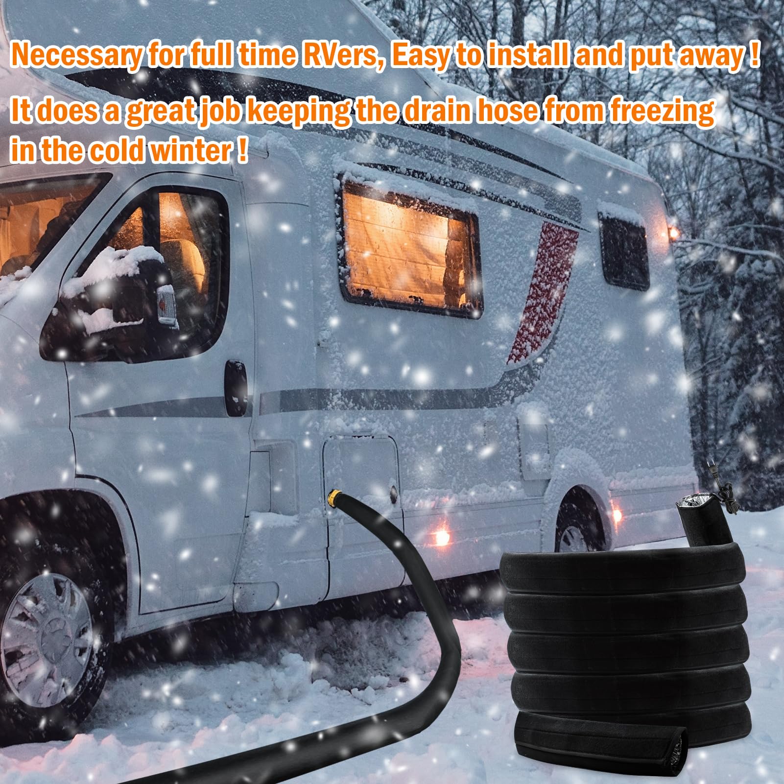 15Ft Heated RV Sewer Hose Cover - Insulated Winter Heating System for RV Campers