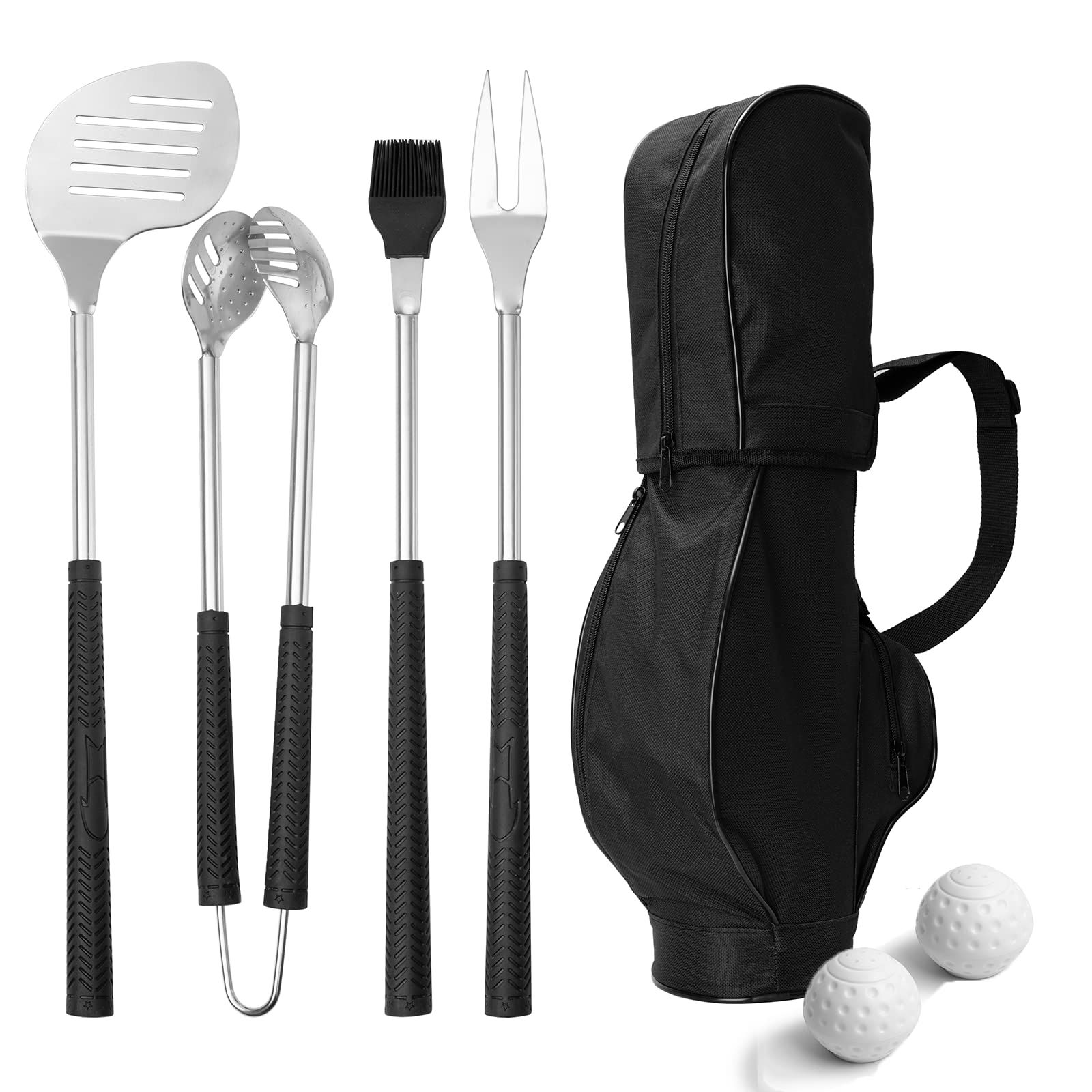 Premium 7-Piece BBQ Grill Tools Set with Rubber Handles - Stainless Steel Grilling Accessories for Outdoor Cooking | Perfect Golf Gifts for Men, Dad & Father's Day | Ideal for Backyard BBQs, Tailgating & Camping Trips