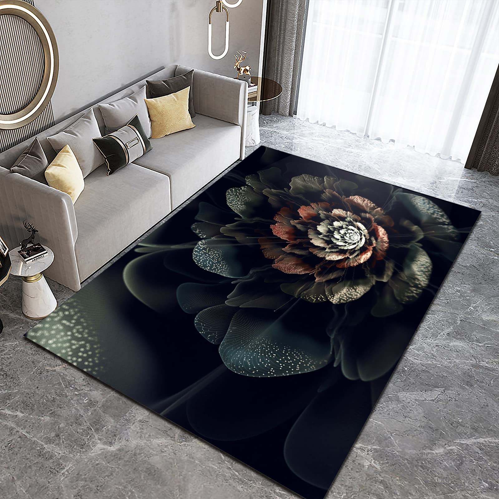 Luxury Floral Area Rug 5x8ft - Elegant Non-Slip Floor Mat for Living Room, Bedroom & Dining Room | Stylish Home Decor with Romantic Floral Design | Perfect for Game Rooms & High-Traffic Areas