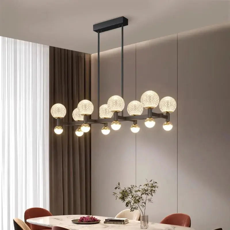 Modern Black Linear Dining Room Chandelier - 12/16 Lights LED Pendant Lighting Fixture for Kitchen Island, Restaurant, and Contemporary Home Decor