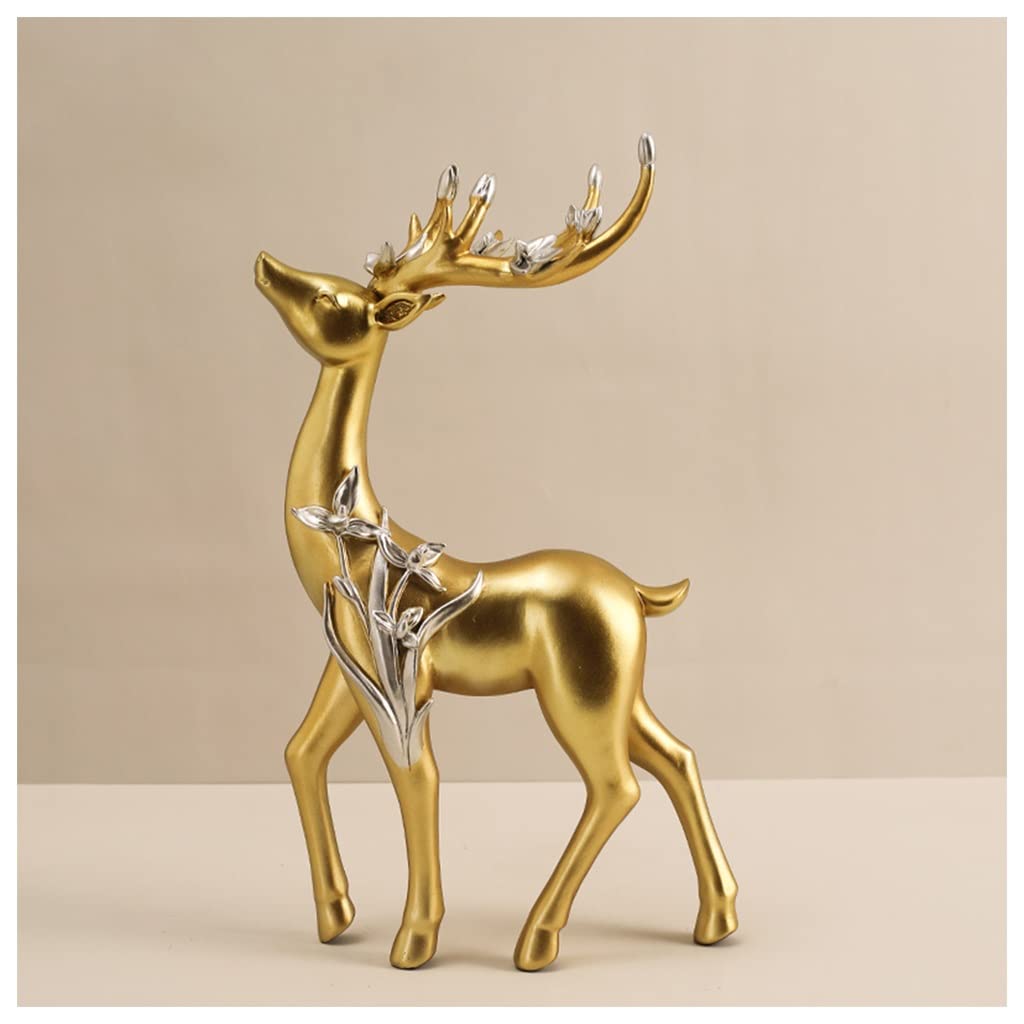Gold Deer Figurine - Nordic Style Elk Statue for Home Decor, Creative Reindeer Craft for Living Room Shelves, Bedroom, Office, TV Cabinet & Wine Cabinet - Perfect for Holiday Decorations & Gift Giving (Gold)