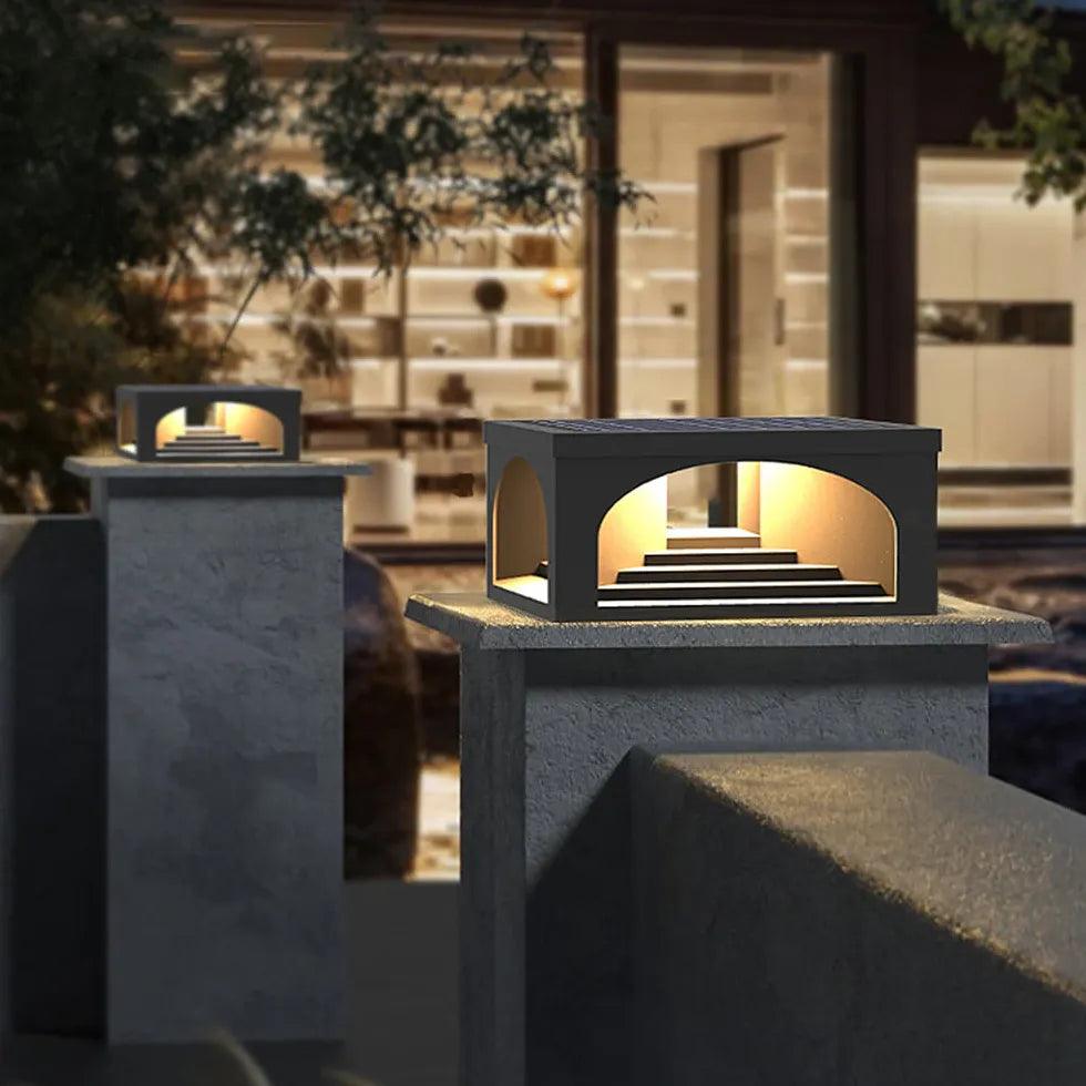 Square Solar Outdoor Column Headlight - Waterproof LED Garden Light for Terrace, Patio, Pathway, and Driveway Lighting - Auto On/Off at Night