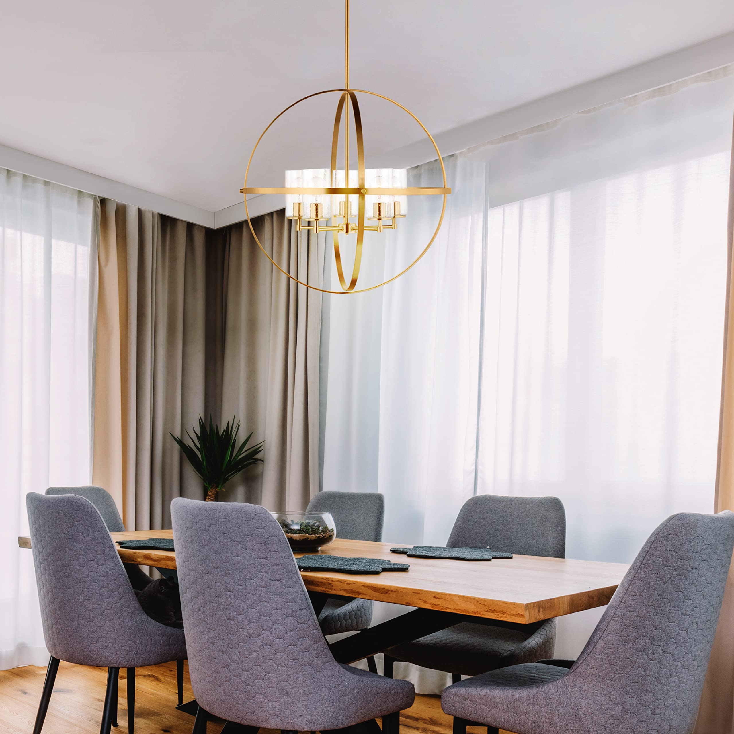 Generation Lighting 5-Light Alturas Contemporary Chandelier in Satin Brass (Model 3124675-848) | Modern Ceiling Light Fixture for Dining Room, Living Room, Foyer & Bedroom Decor | Perfect for Home Lighting, Interior Design & Room Makeover