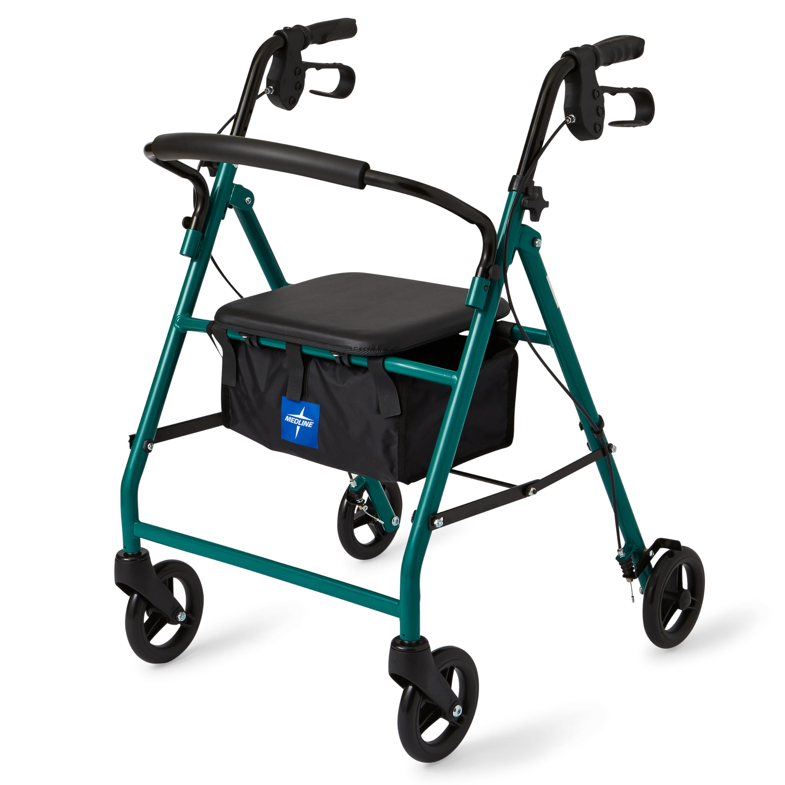 Medline Steel Foldable Adult Transport Rollator Mobility Walker with 6