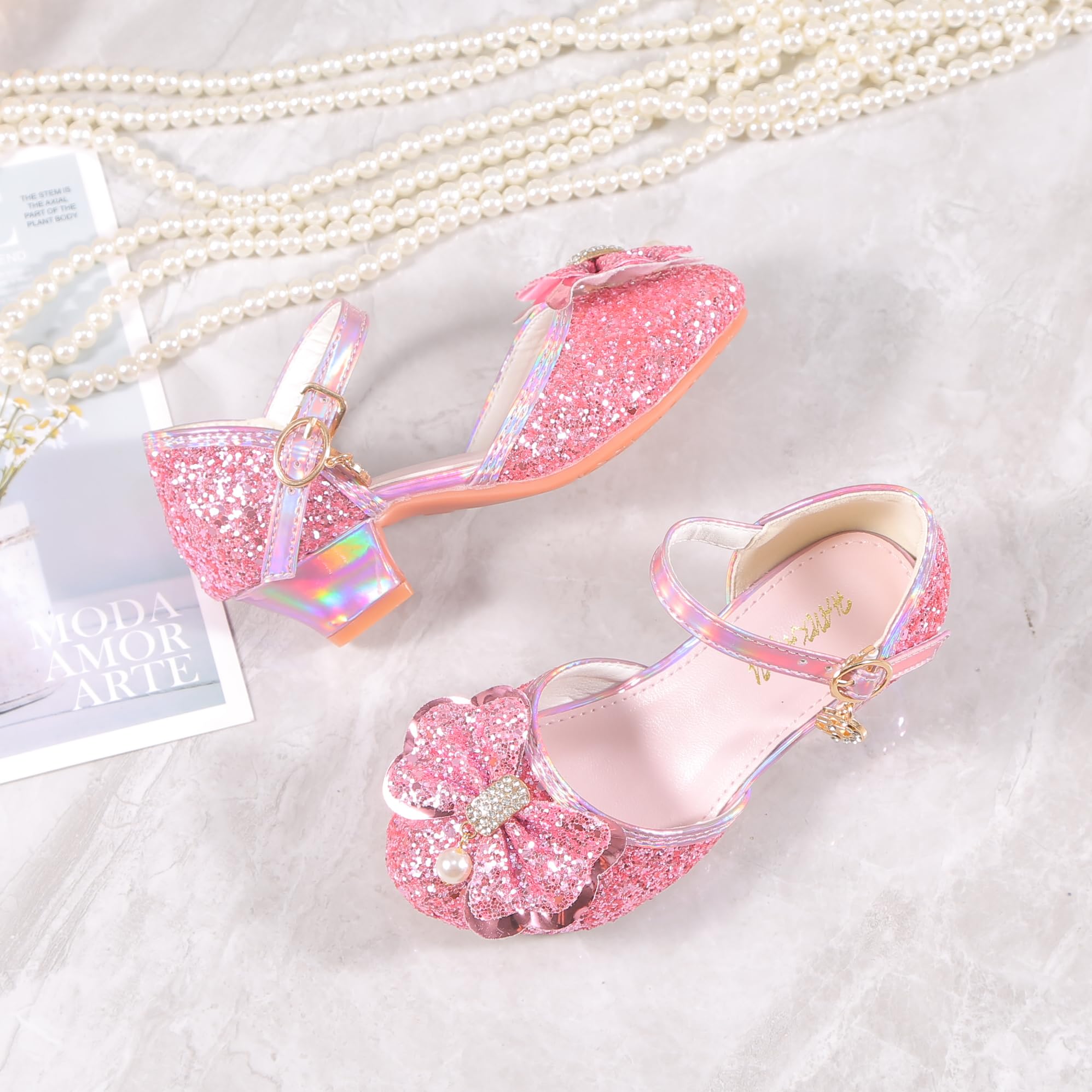 YUNICUS Girls Clear Sparkle Jelly Sandals with Bow - Mary Jane Flats for Cosplay, Dress Up & Summer Outfits | Comfortable Kids Dress Shoes for Parties, Weddings & Special Occasions