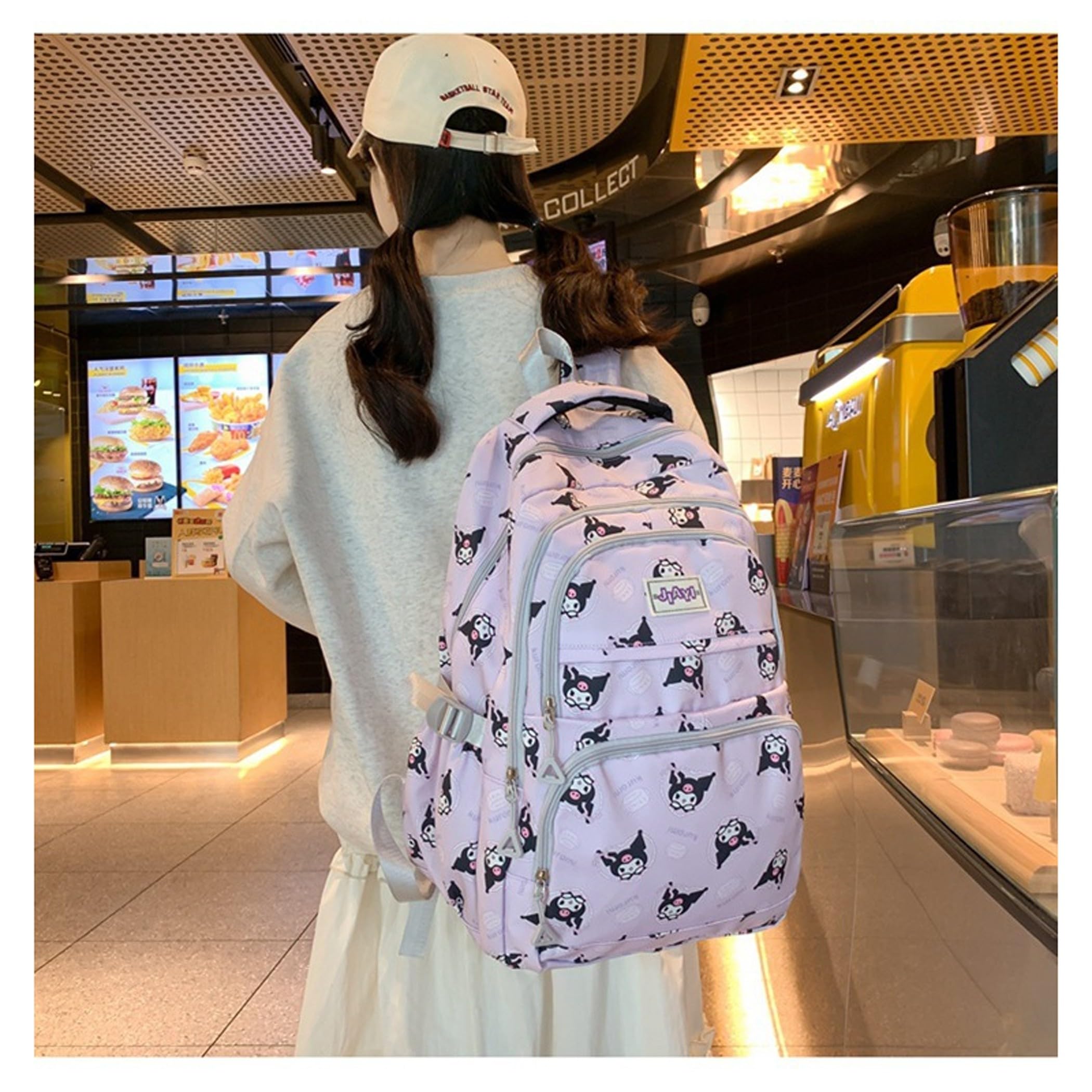 Kuromi Anime Print Large Capacity Backpack - Stylish Laptop Backpack for School, Travel, Hiking & Cycling | Durable Casual Rucksack in Purple | Perfect for College, Work & Outdoor Adventures