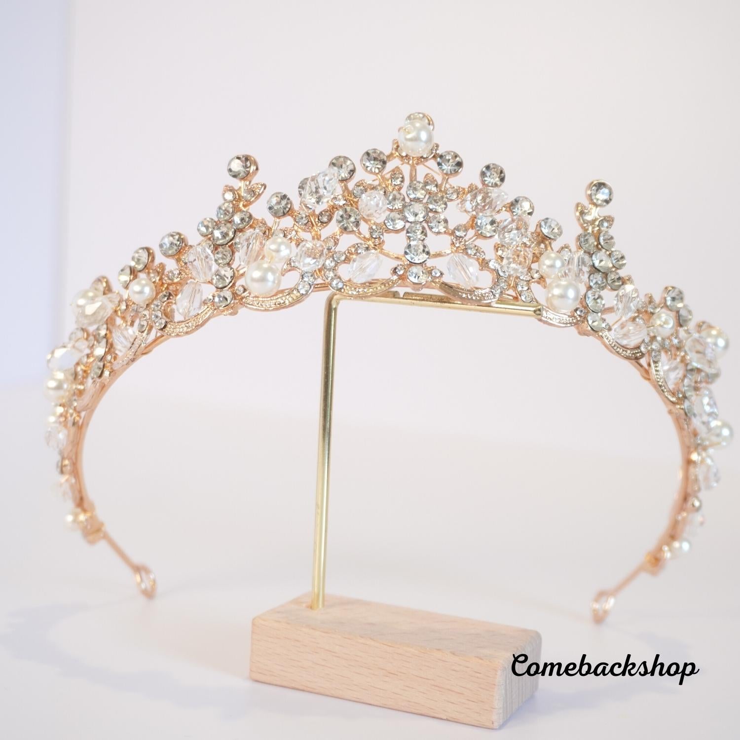 Rose Gold Crystal Princess Hair Tiara - Bridal Headpiece for Women with Rhinestones & Swarovski Crystals - Perfect for Weddings, Prom, Pageants & Special Occasions