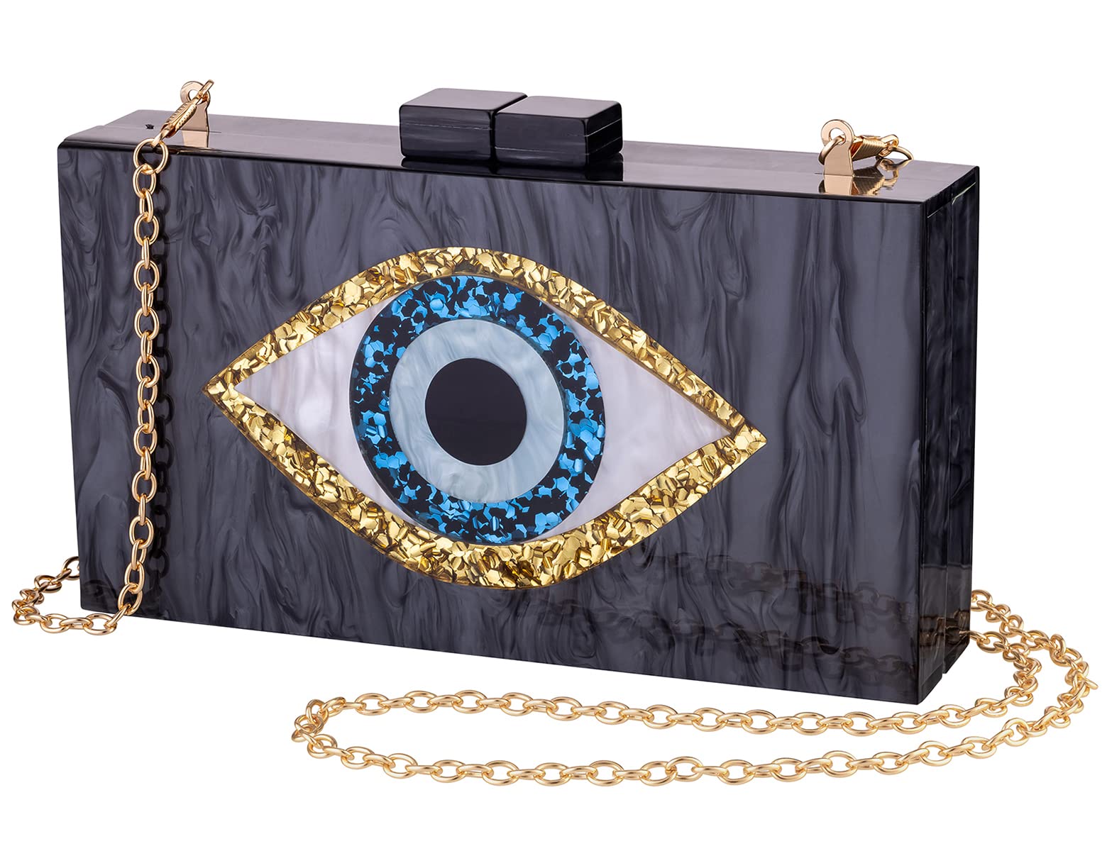 LETODE Women's Evil Eye Acrylic Clutch Purse - Glitter Evening Bag with Chain, Shoulder & Crossbody Strap - Perfect for Parties, Weddings & Night Out