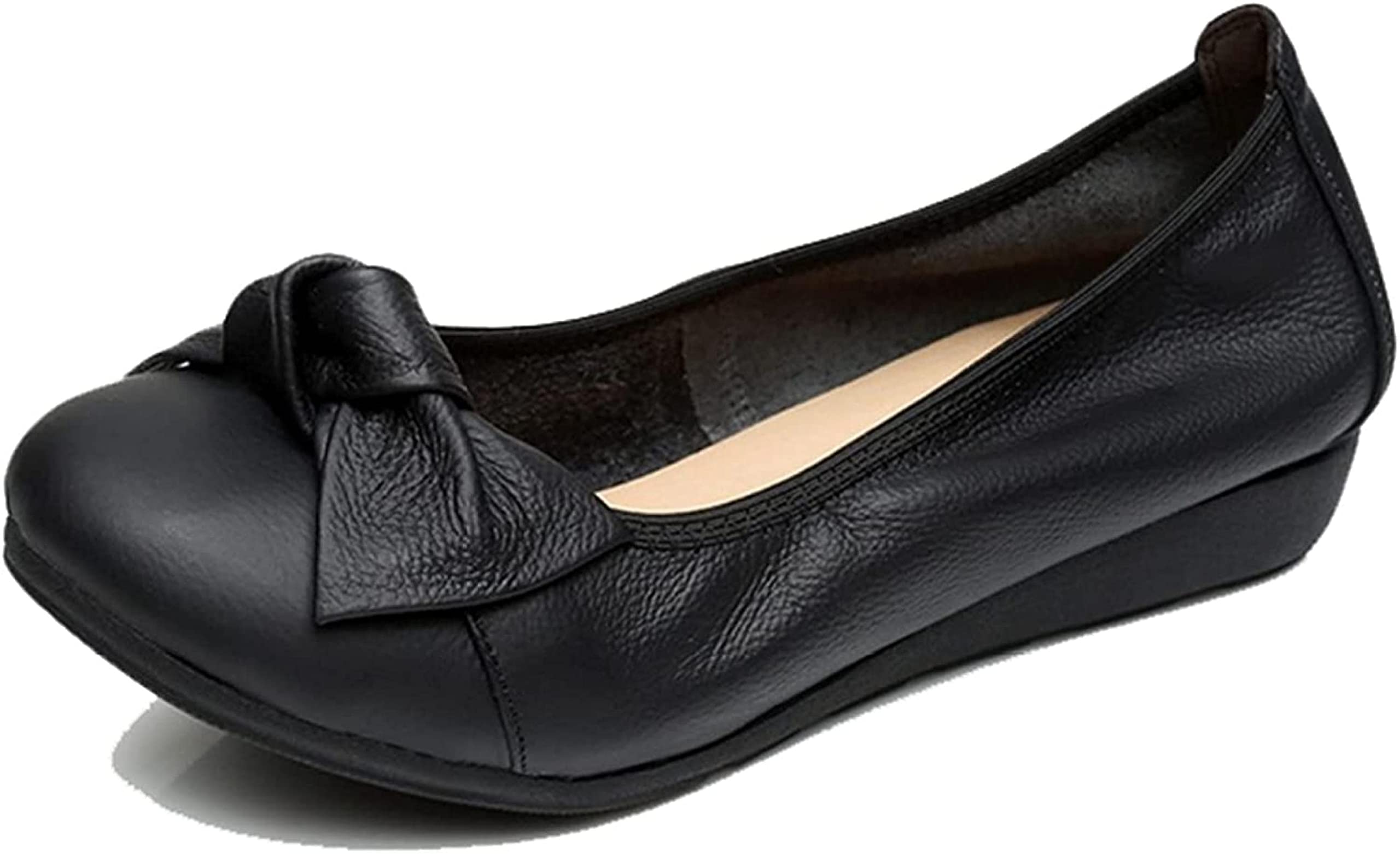 PXHBHP Women's Casual Comfortable Leather Bow Driving Shoes - Soft Sole Low Top Slip-On Shoes for Spring & Autumn | Perfect for Work, Travel & Daily Wear