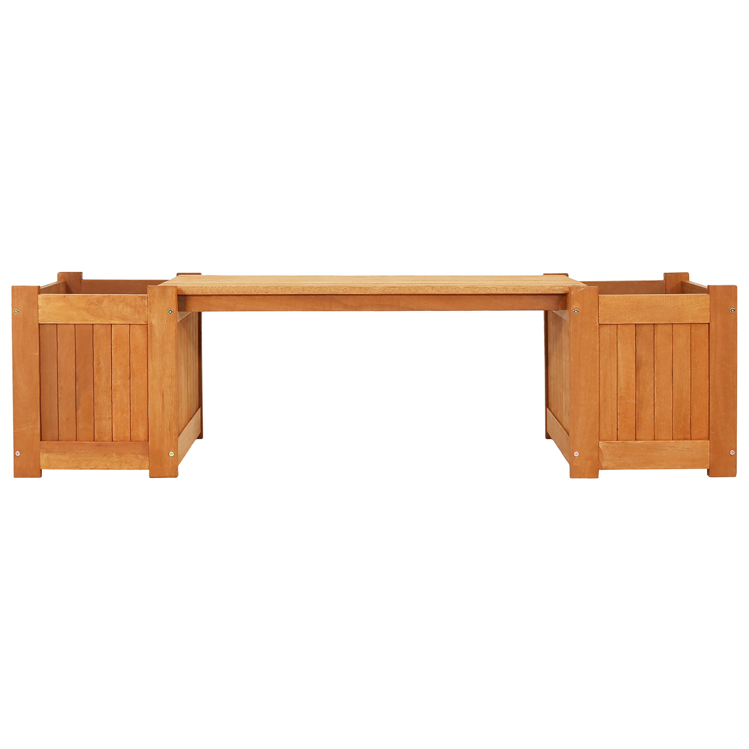 Sunnydaze 68-Inch Meranti Wood Outdoor Planter Box Bench with Teak Oil Finish - Perfect for Patio, Garden, and Backyard Seating Decor
